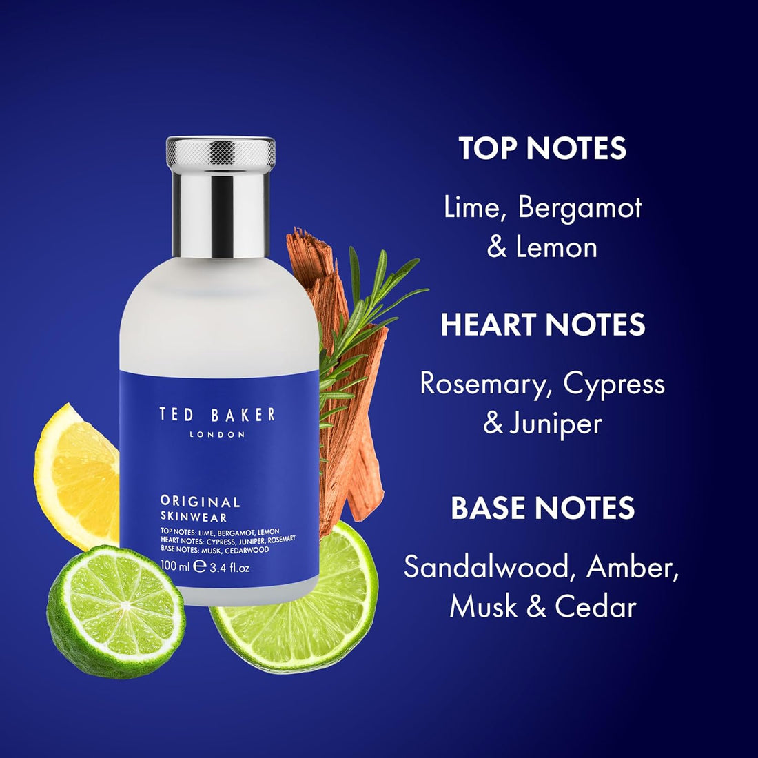Ted Baker Original Skinwear Eau de Toilette for Men Woody Aromatic Fragrance with Lime, Bergamot, Sandalwood, Amber, Citrus, Refreshing, Mens Cologne Spray for Him, 3.4 fl oz / 100ml