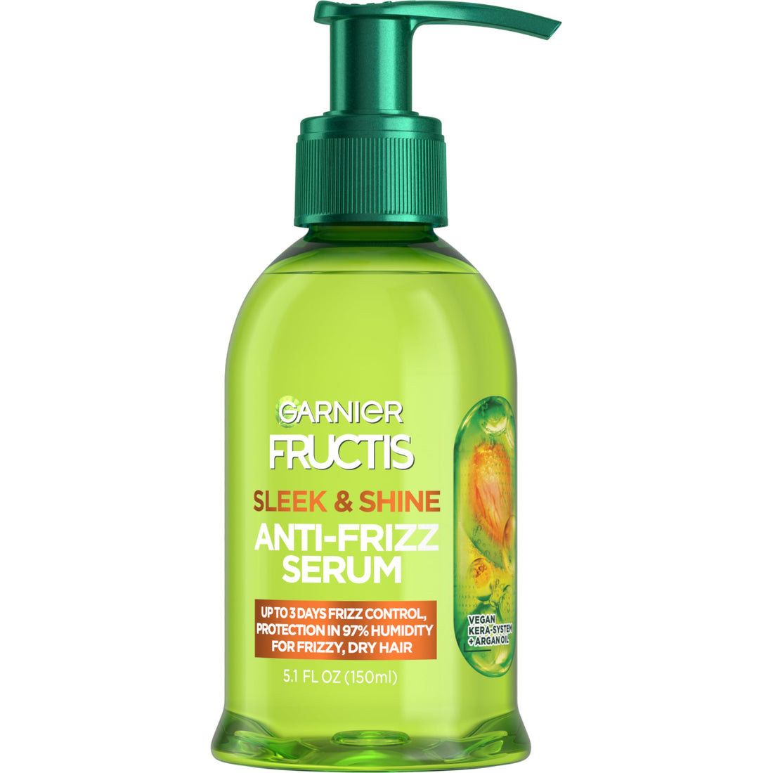 Garnier Fructis Sleek & Shine Anti-Frizz Serum for Frizzy, Dry Hair, Argan Oil, 5.1 Fl Oz, 1 Count (Packaging May Vary) Halalzen