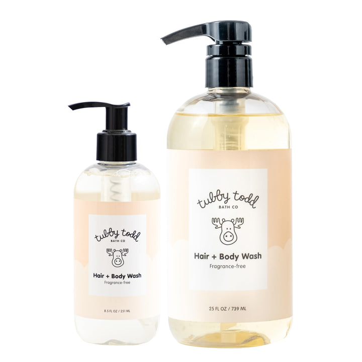 TUBBY TODD Hair + Body Wash - Baby Shampoo and Body Wash - Gentle, Natural Baby Wash for Newborns, Babies, and Toddlers - Non-Toxic and Hypoallergenic - Fragrance-Free, 2 Pack, 8.5oz & 25oz Halalzen