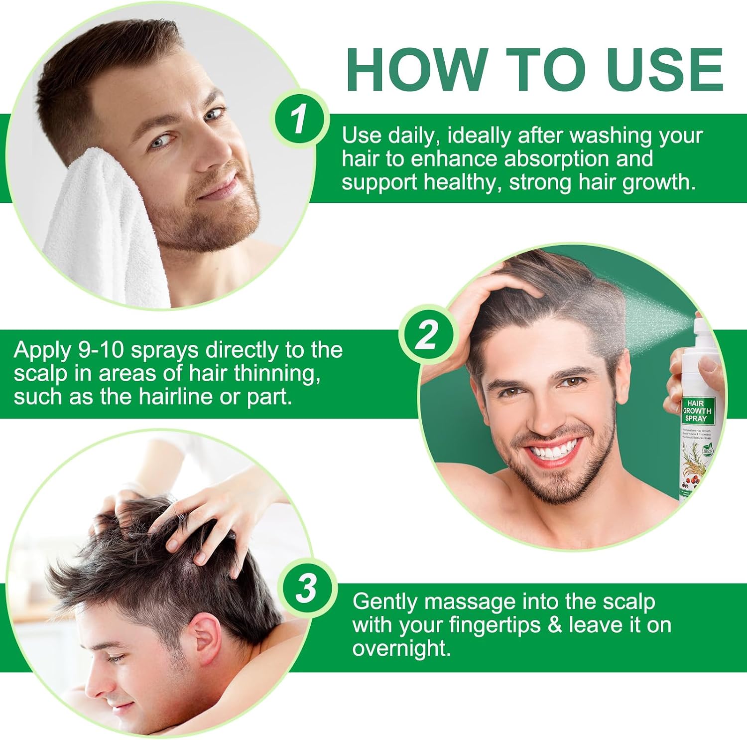 Hair Growth Serum Spray 120ml with Biotin, Rosemary & Castor Oil - Natural Hair Loss Treatment & Thickening Scalp Care with Batana Oil, Caffeine & Ginseng - For Women & Men, All Hair Types