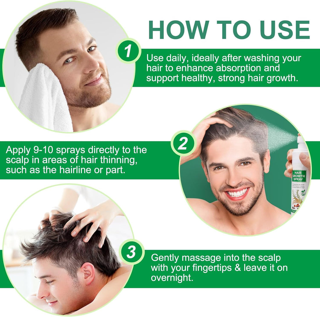 Hair Growth Serum Spray 120ml with Biotin, Rosemary & Castor Oil - Natural Hair Loss Treatment & Thickening Scalp Care with Batana Oil, Caffeine & Ginseng - For Women & Men, All Hair Types