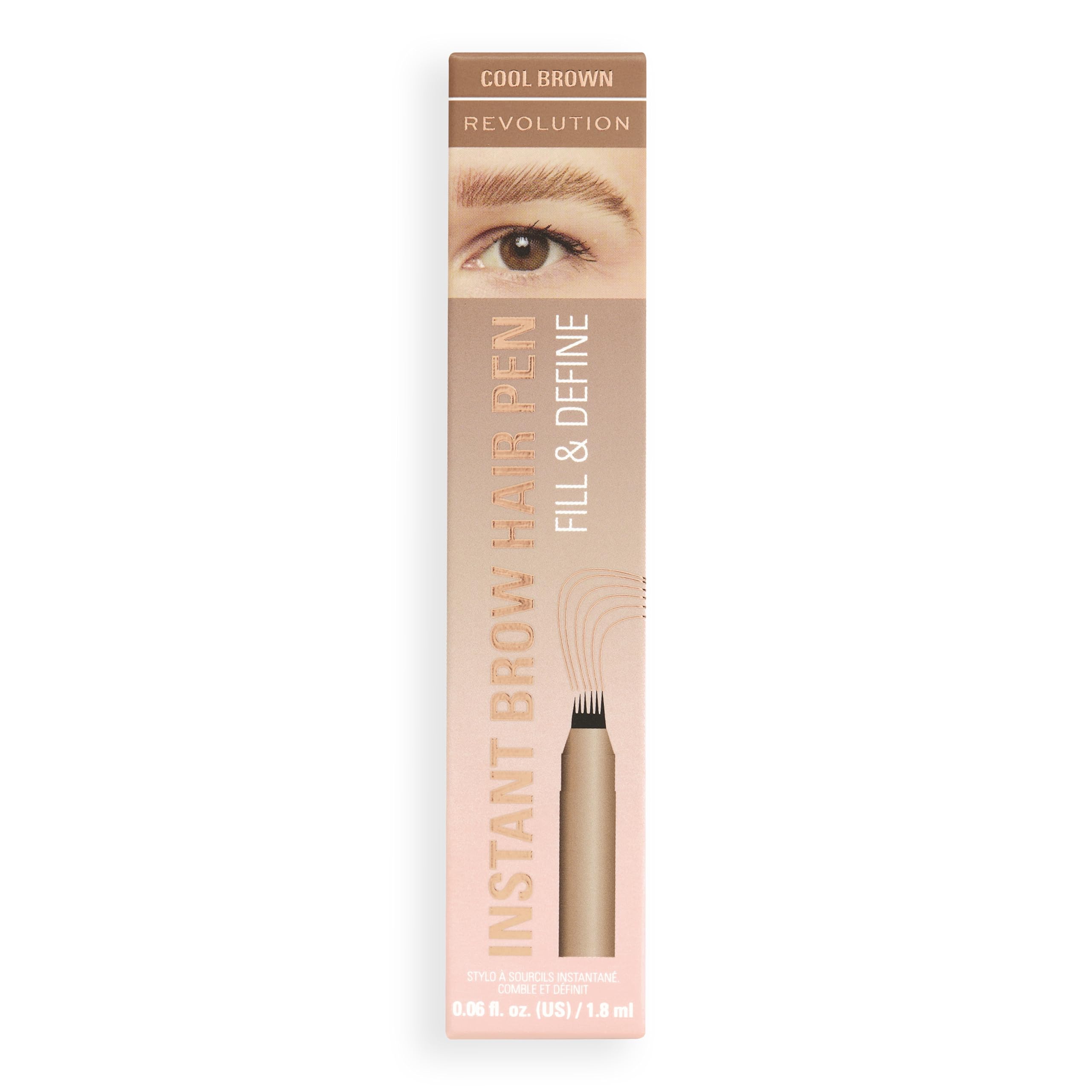 Revolution, Instant Brow Hair Pen, Precision Applicator for Hair-Like Strokes, Long-Lasting Eyebrow Pen, Dark Brown, Vegan & Cruelty-Free, 1.8ml