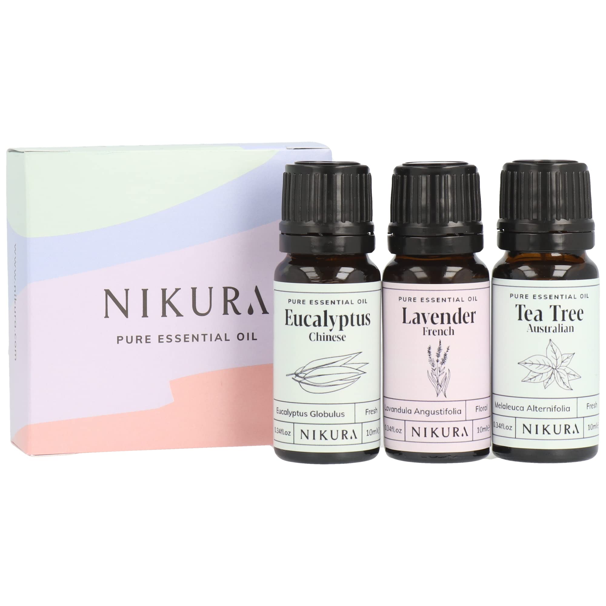 Nikura Essential Oils Blends Gift Set | Calming Essential Oils for Diffusers for Home, Sleep, Wax Melts | Relaxing Aromatherapy Oils | UK Made & Vegan