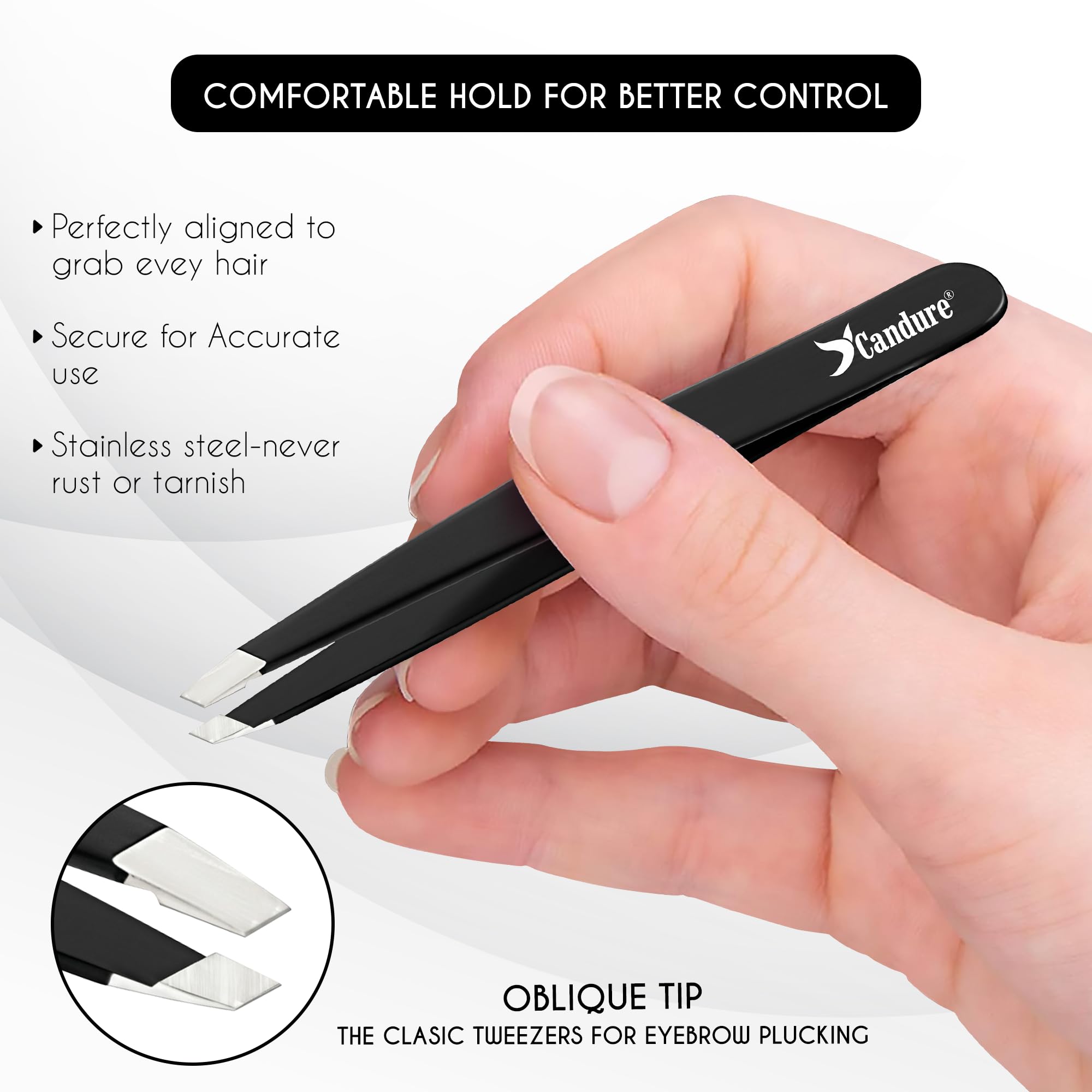 Candure Tweezers for Eyebrows - Professional Stainless Steel Slanted and Pointed Tip Hair Tweezers Set for Ingrown Hair, Blackhead Removal, Eyebrows Plucking Beauty Tool for Women Halalzen