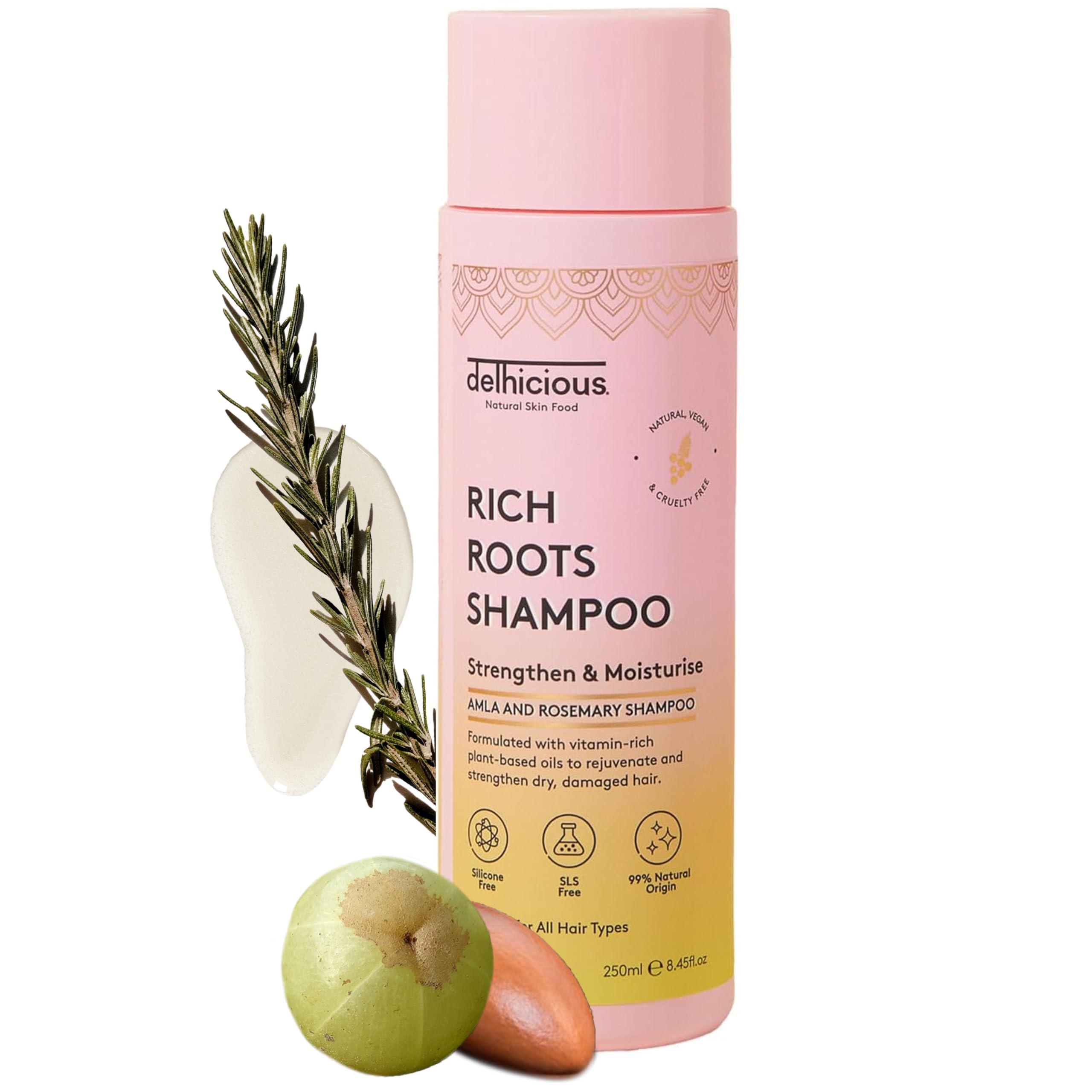 Delhicious Amla Hair Oil & Rosemary Oil Conditioner for Hair Growth - Rich Roots Vegan Conditioner for Thinning Hair, Damaged Hair, Dry Scalp - Shea Butter & Argan Oil - Ayurveda, Sulphate Free, 250ml