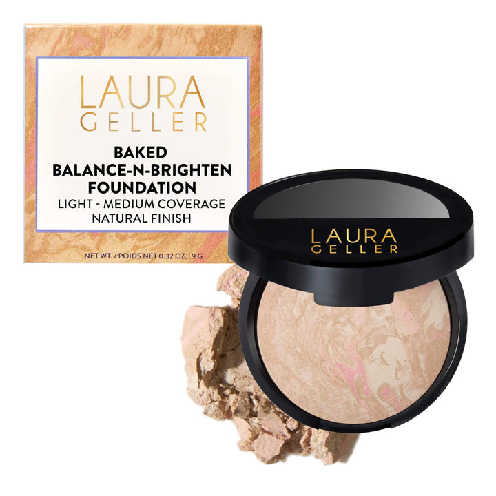 LAURA GELLER NEW YORK Award-Winning Baked Balance-n-Brighten Color Correcting Powder Foundation - Fair - Buildable Light to Medium Coverage - Demi-Matte Natural Finish Halalzen