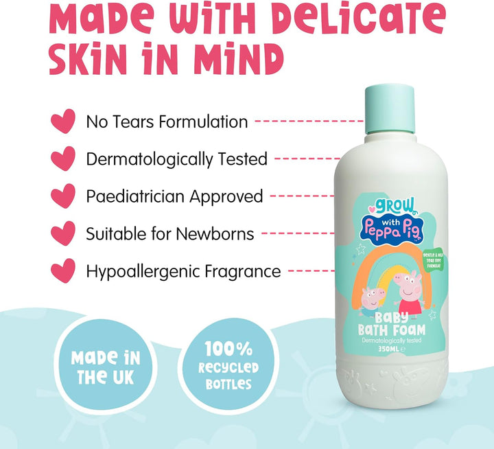 Peppa Pig Bathtime Fun Bundle - 350mlx3 - Coconut & Grape Baby Wash, Peach & Oat Milk Kids Shampoo and Peach & Oat Milk Bubble Bath & Baby Wash - Hypoallergenic & Dermatologically Approved