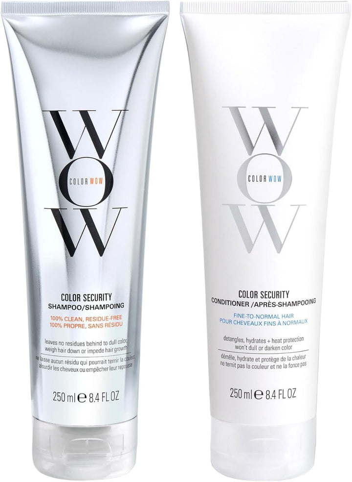 COLOR WOW Color Security Shampoo and Conditioner Duo – Sulphate-Free, Lightweight Cleanse + Hydration for Fine to Normal Hair - No Residue, Vegan, Cruelty-Free, 2 x 250ml