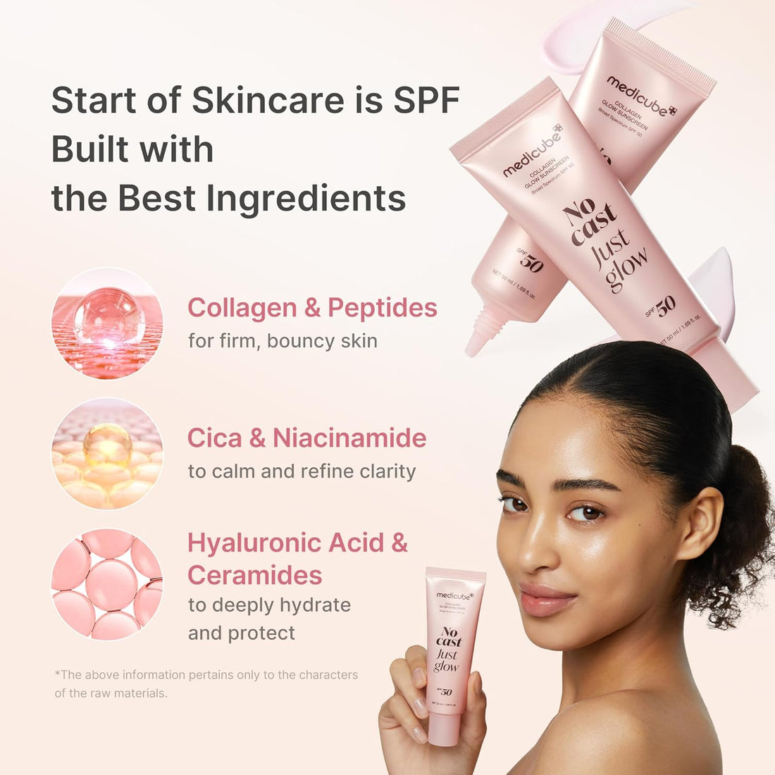 medicube No Cast Just Glow Collagen Sunscreen | SPF 50 Broad Spectrum Face Sunscreen | Lightweight, Non-Sticky, Hydrating Formula | Peptide, Cica for Soothing & Glow | Korean Skincare Halalzen