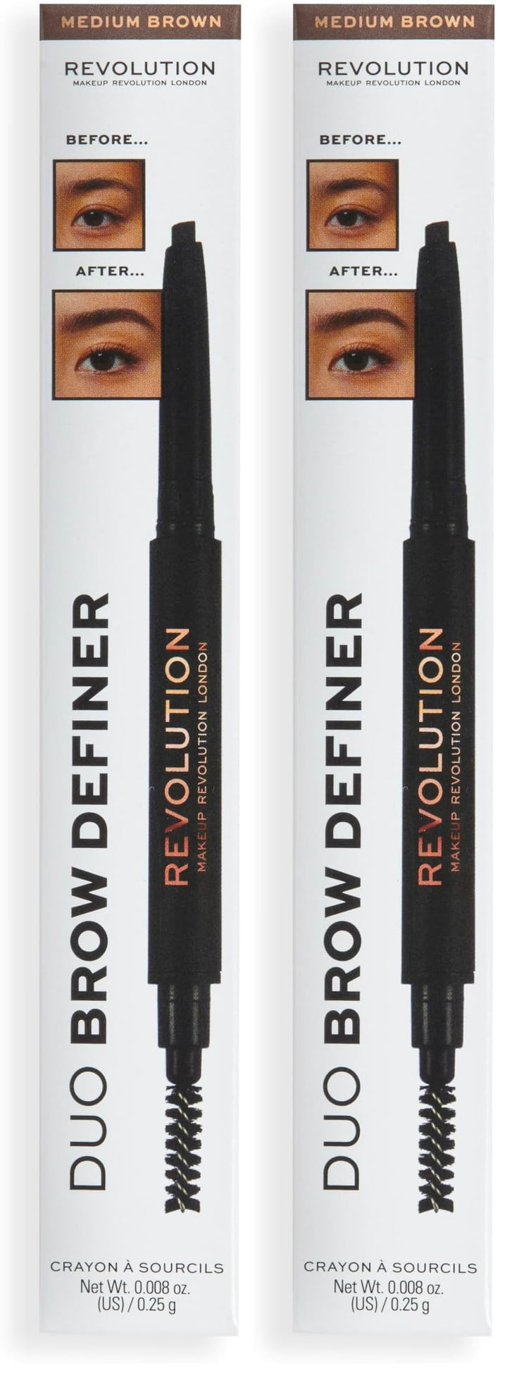 Makeup Revolution Duo Brow Definer Pencil, Add Definition, Includes Brush, Medium Brown Halalzen