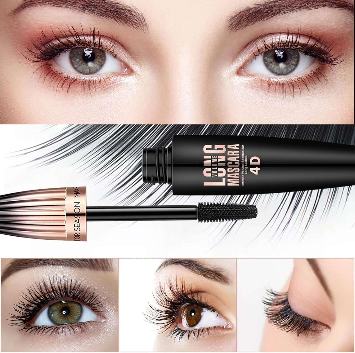 2 Pack 4D Silk Fiber Big Eye Lash Mascara, Mascara Black Volume And Length Intense Long Lasting, Waterproof No Clumping, Lengthening Thicking Volumizing Luxuriously Longer Mascara Halalzen