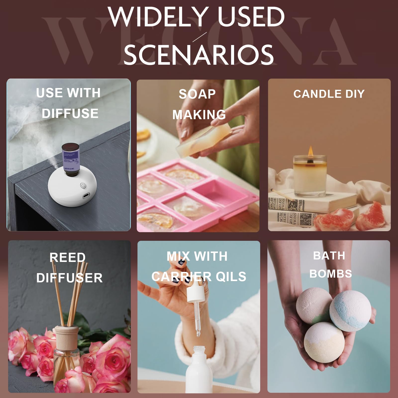 Premium Hotel Fragrance Oil Collection for Diffusers, Essential Oils for Diffusers for Home, Hotel Diffuser Fragrance Oils,Spa & Candle Making, White Tea, Citrus Luxe, Velvet Night and More - 6x10ml