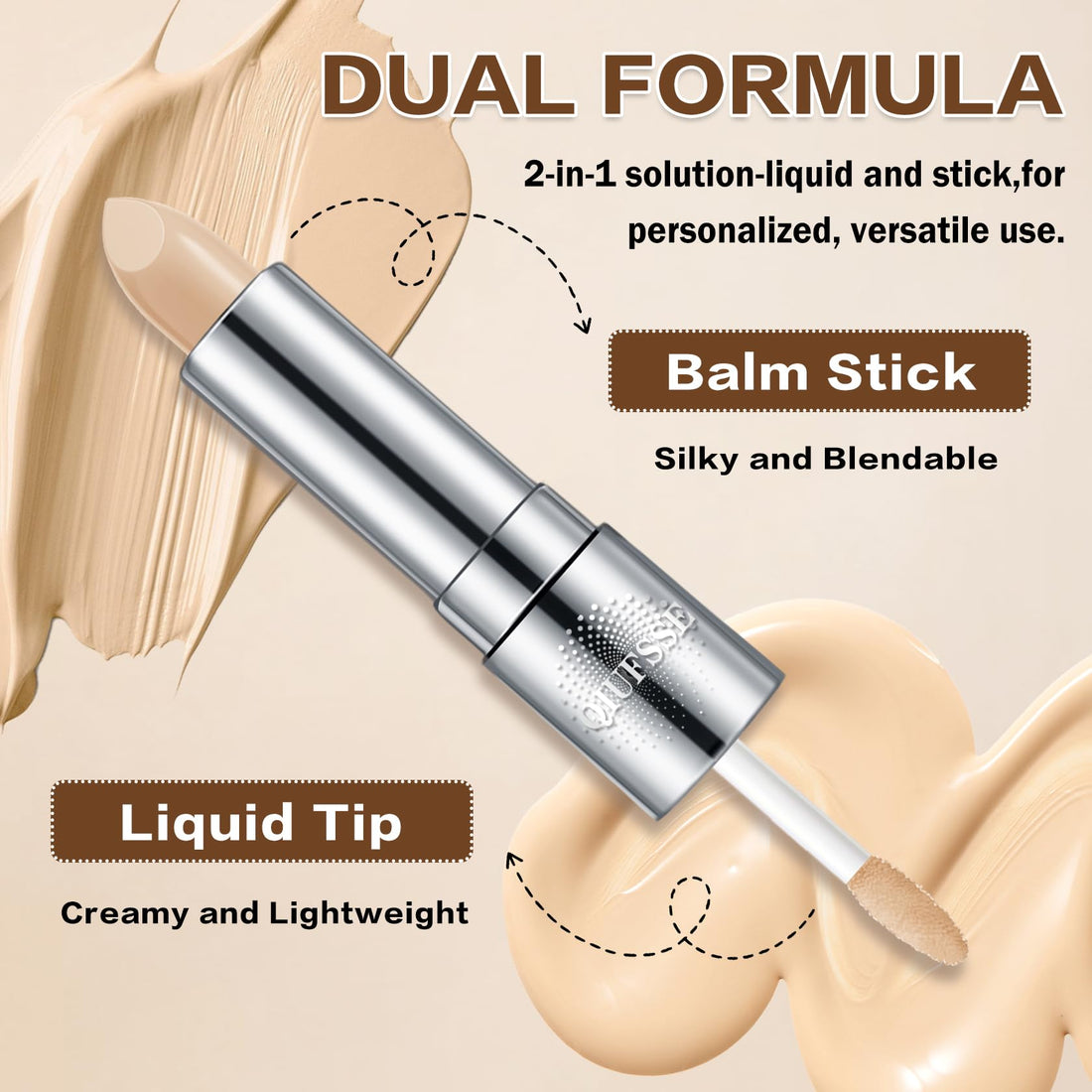 Under Eye Corrector for Dark Circles and Wrinkles,Double-ended Cream Concealer Stick & Liquid Concealer for Older Women,Hydrating,Long-lasting Wear,Concealers & Neutralizing Makeup（02 Beige） Halalzen