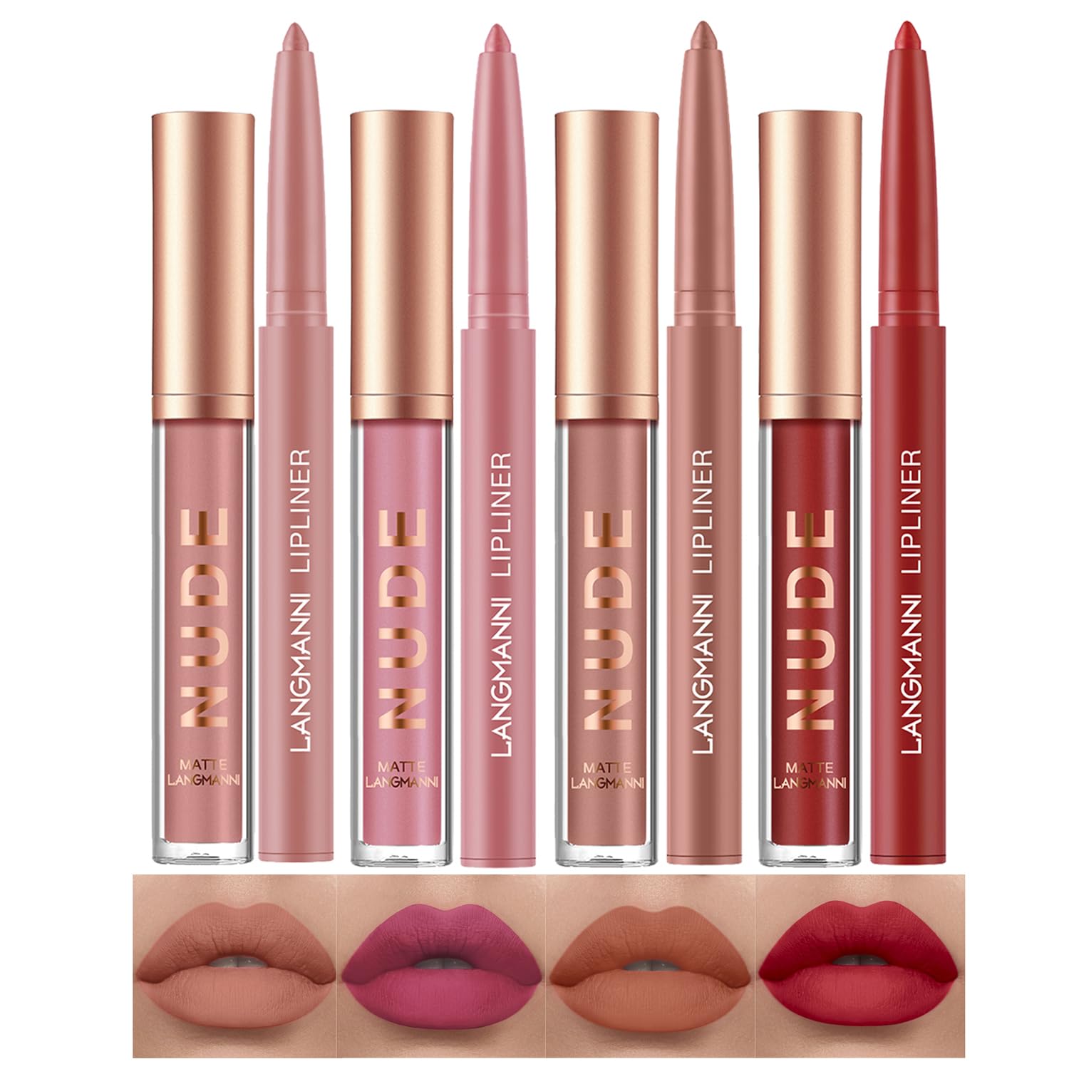 LANGMANNI 6 Matte Lipstick with 6 Lipliners Durable Lip Gloss,Long-Lasting&Waterproof Non-Stick Cup High Pigmented Velvet Lipgloss Kit,Beauty Cosmetics Gift for Girls(12PCS) Halalzen