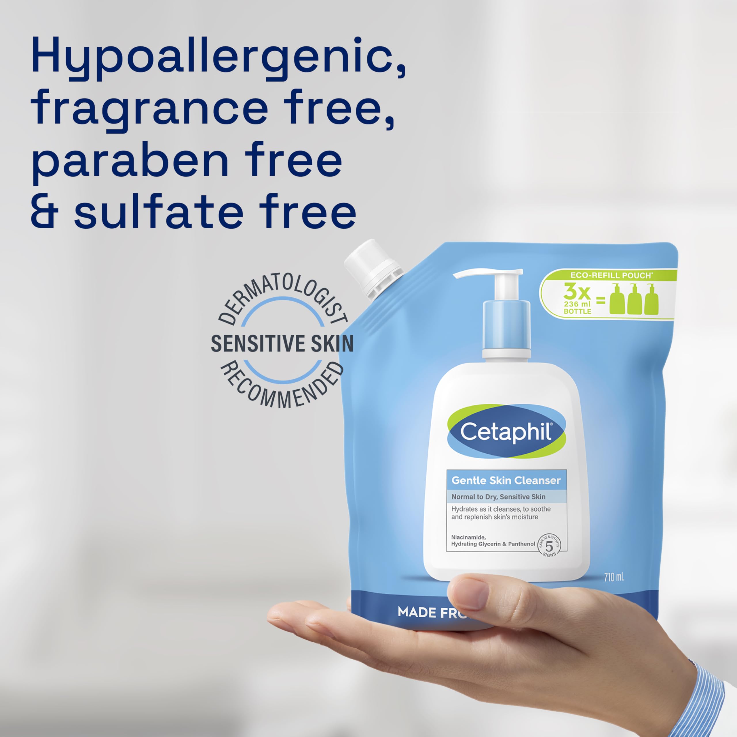 Cetaphil Gentle Skin Cleanser, 1L, Face & Body Wash, For Normal To Dry Sensitive Skin, With Niacinamide & Glycerin, Soap Free, 1 unit, Packaging May Vary