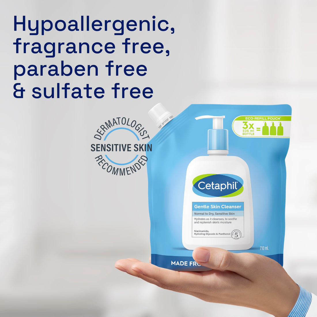 Cetaphil Gentle Skin Cleanser, 1L, Face & Body Wash, For Normal To Dry Sensitive Skin, With Niacinamide & Glycerin, Soap Free, 1 unit, Packaging May Vary