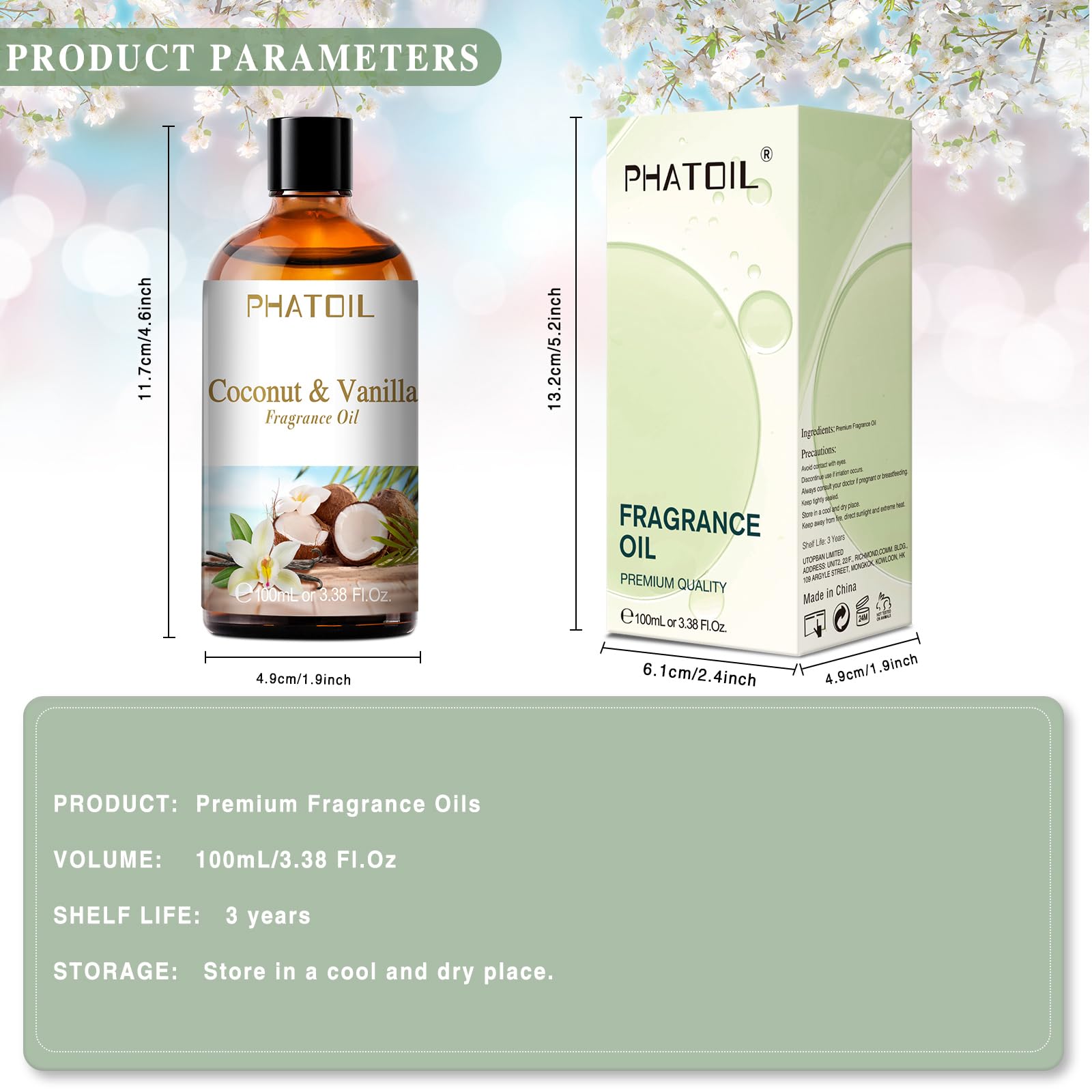PHATOIL Coconut & Vanilla Fragrance Oils for Aromatherapy, Essential Oils for Diffusers for Home, Premium Quality Coconut & Vanilla Fragrance Essential Oil, Perfect for Diffuser, Relaxation - 100ml