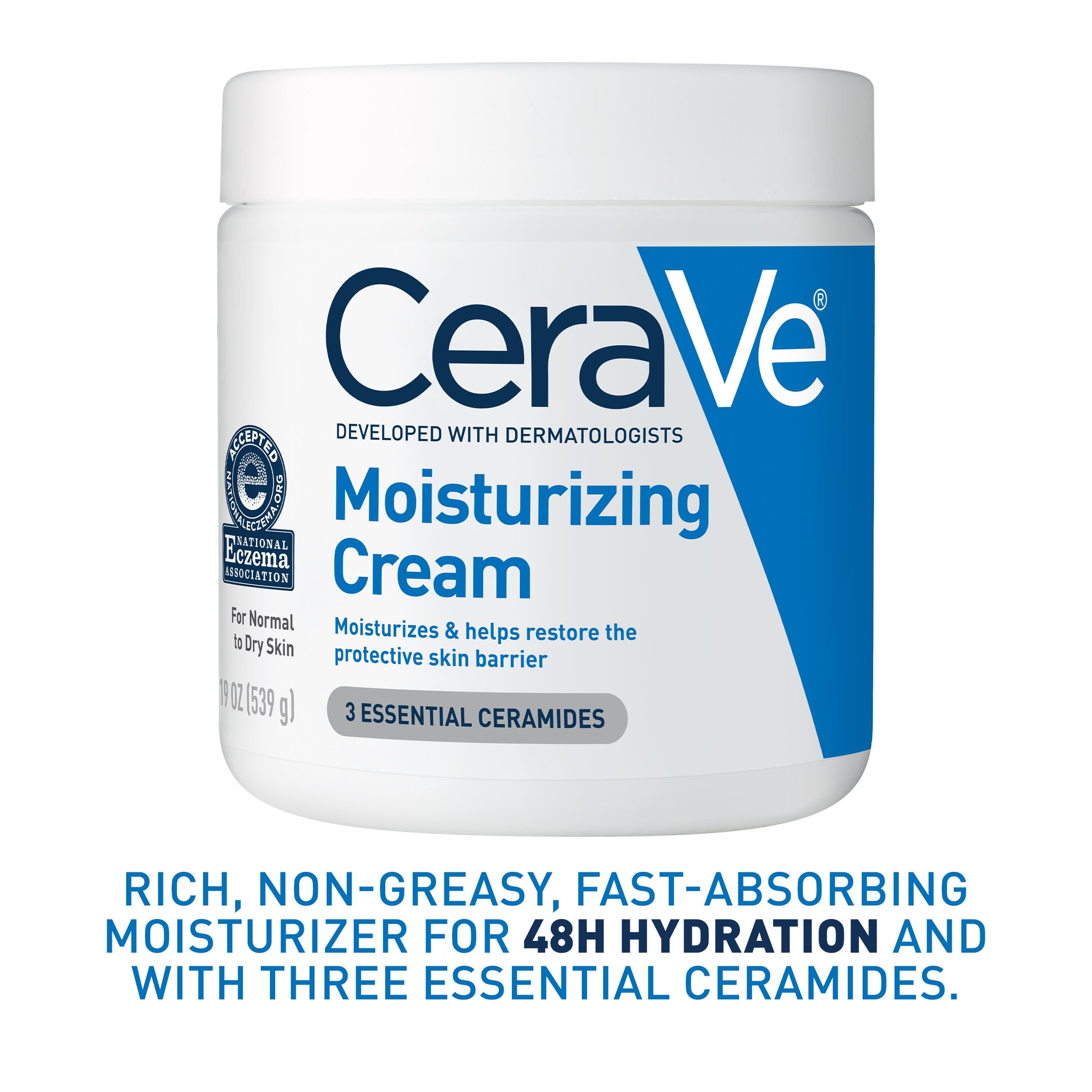 CeraVe Moisturizing Cream, Body and Face Moisturizer for Dry Skin, Body Cream with Hyaluronic Acid and Ceramides, Daily Moisturizer, Oil-Free, Fragrance Free, Non-Comedogenic, 19 Ounce Halalzen
