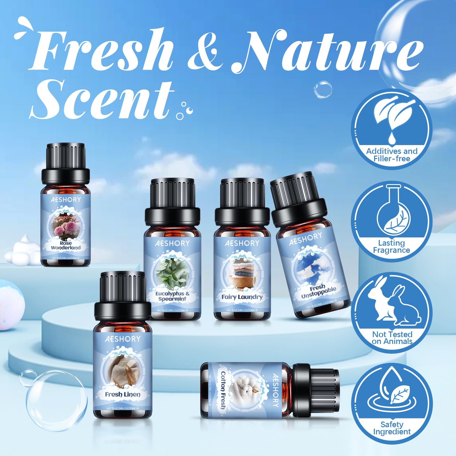 AESHORY 6 x 10ml Hotel Essential Oils Set, Premium Luxury Aroma Oil Scented Oil for Diffuser for Home, Humidifier, Candle Making, Air Freshening