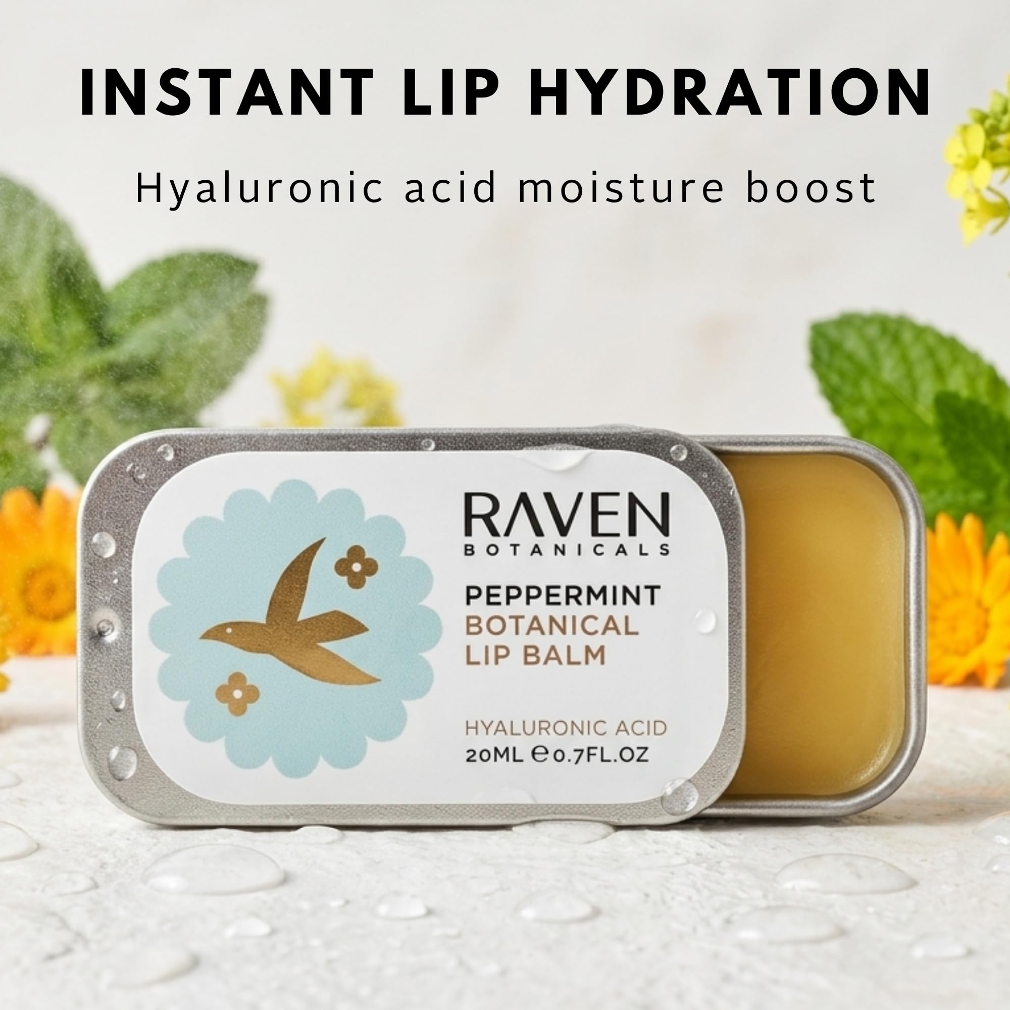 Raven Botanicals Natural Lip Balm Treatment, Hydration and Barrier Support, Organic Plant Extract Formula – Botanical Lip Balm 20ml (Rose Geranium)
