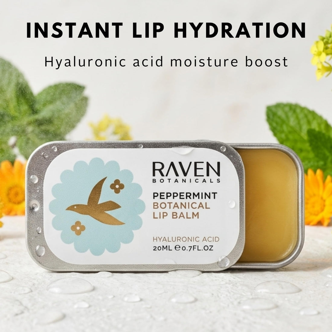 Raven Botanicals Natural Lip Balm Treatment, Hydration and Barrier Support, Organic Plant Extract Formula – Botanical Lip Balm 20ml (Rose Geranium)