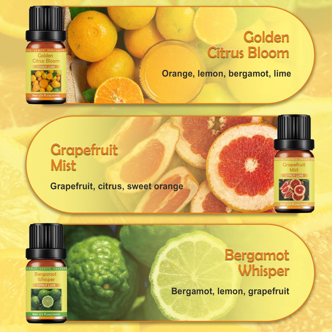Premium Hotel Fragrance Oil Collection for Diffusers, Essential Oils for Diffusers for Home, Hotel Diffuser Fragrance Oils,Spa & Candle Making, White Tea, Citrus Luxe, Velvet Night and More - 6x10ml