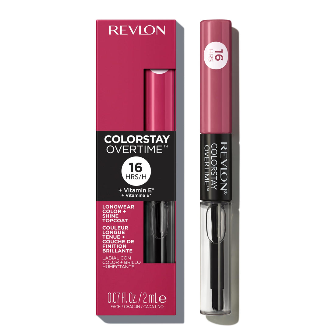 Revlon Liquid Lipstick with Clear Lip Gloss, ColorStay Overtime Lipcolor, Dual Ended with Vitamin E, 370 Everlasting Rum, 0.07 Fl Oz