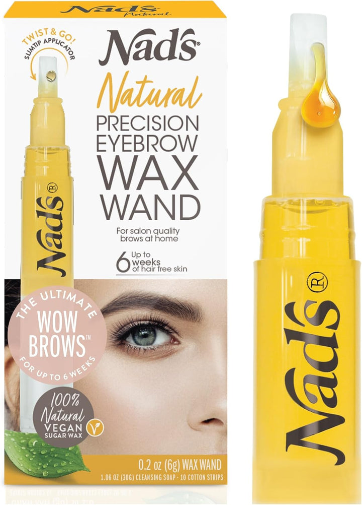 Nad's Natural Precision Eyebrow Wax Wand, Eyebrow Wax Kit, Sugar Wax, Hypoallergenic, Vegan No-heat Formula, Includes Wax Pen 6g, 10 Reusable Cotton Strips, 4 Pre-wax Soap Halalzen