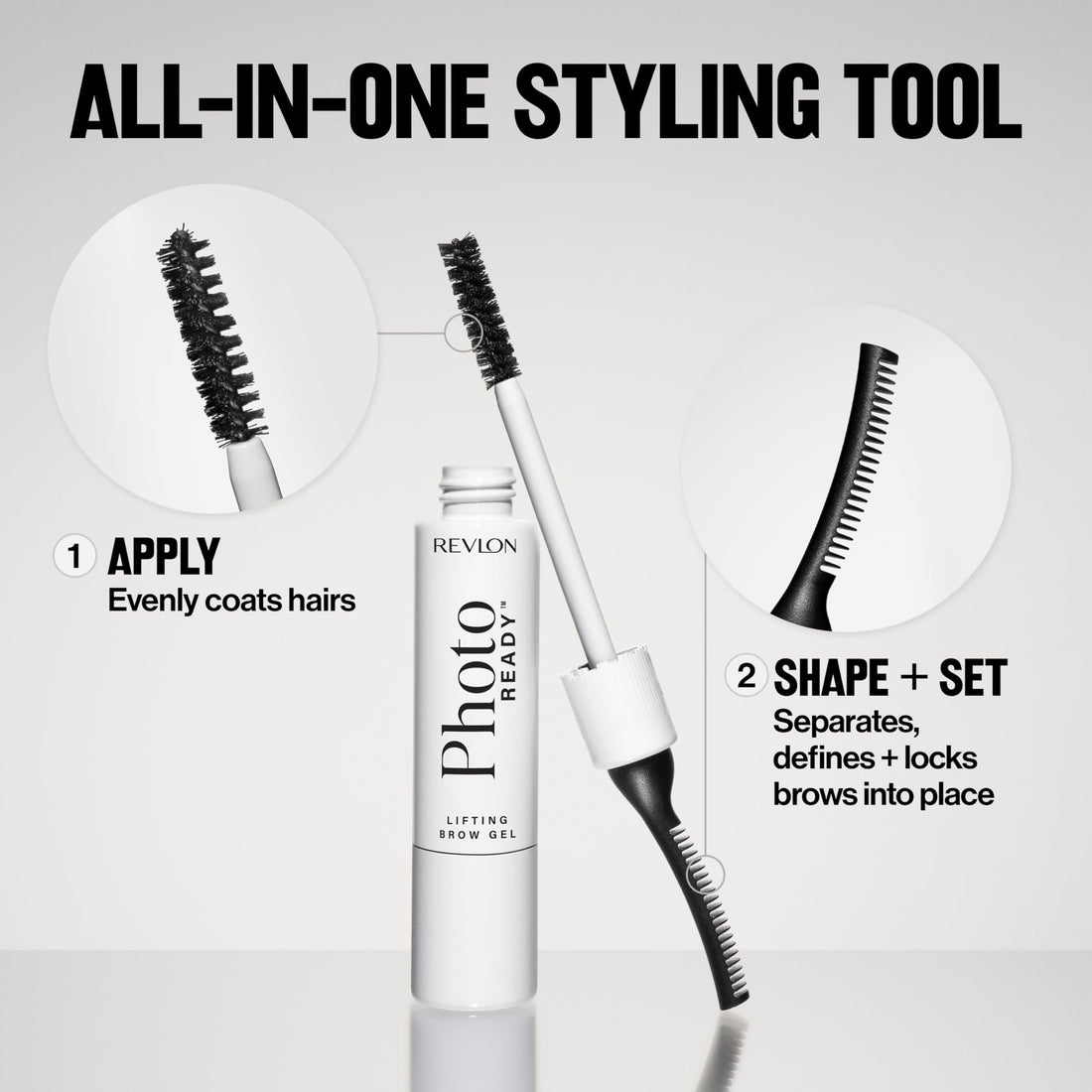 Revlon PhotoReady Lifting Brow Gel, Tinted Eyebrow Lamination with Spoolie Brush, Conditions, Shapes & Defines, 801 Clear, 0.23 fl oz