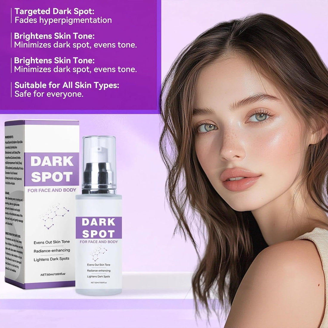 Dark Spot Corrector Cream for Face & Body, Age Spot Remover with Niacinamide & Hyaluronic Acid, Brightening Melasma Cream for Sun Spots & Hyperpigmentation, Evens Skin Tone, 50ml Halalzen