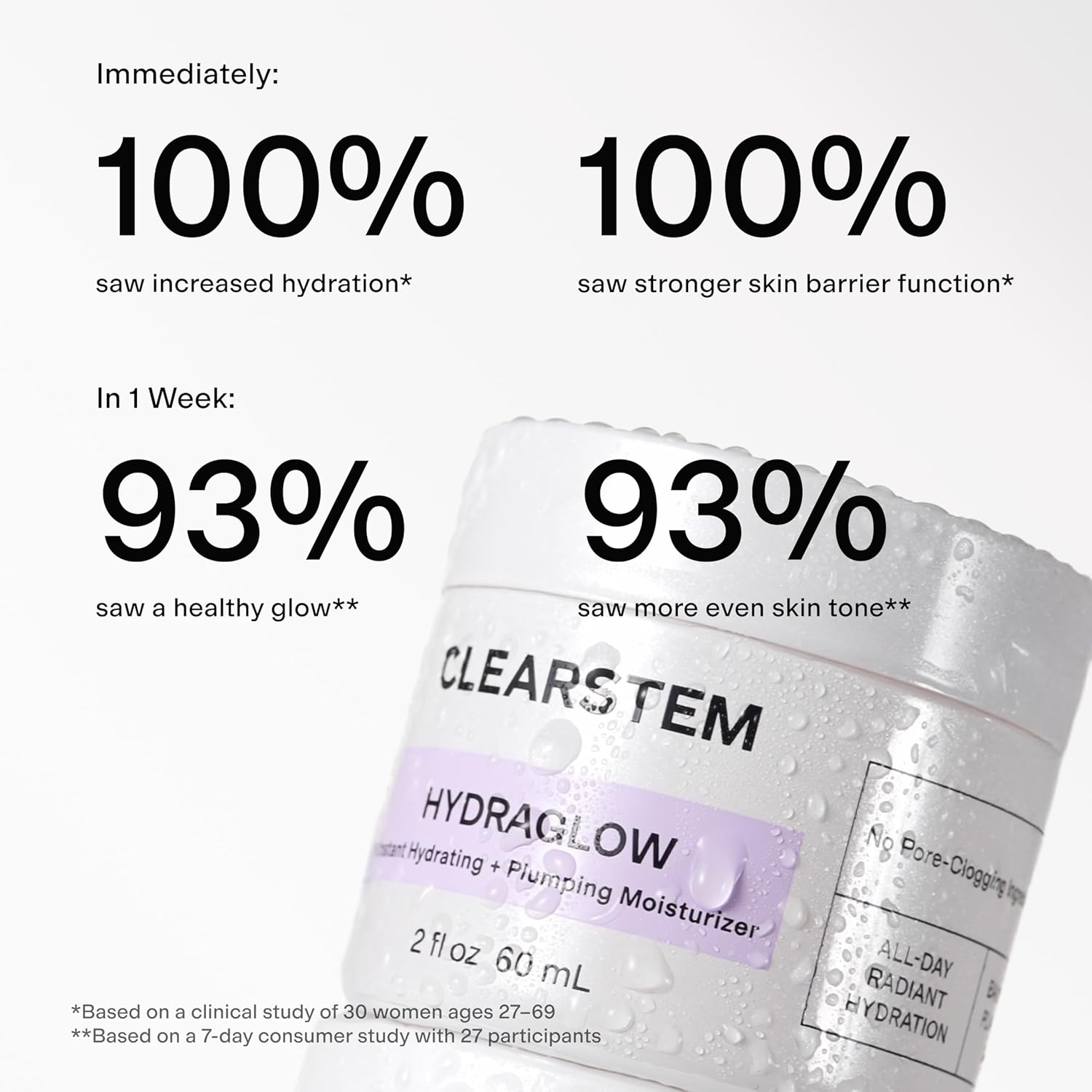 CLEARSTEM - HYDRAGLOW Stem Cell Moisturizer - Bakuchiol + Squalene - Youthful Skin Face Moisturizer - All Skin Types - Facial Skin Care Products - Gluten Free, Cruelty Free - 2 fl oz / 60ml Halalzen