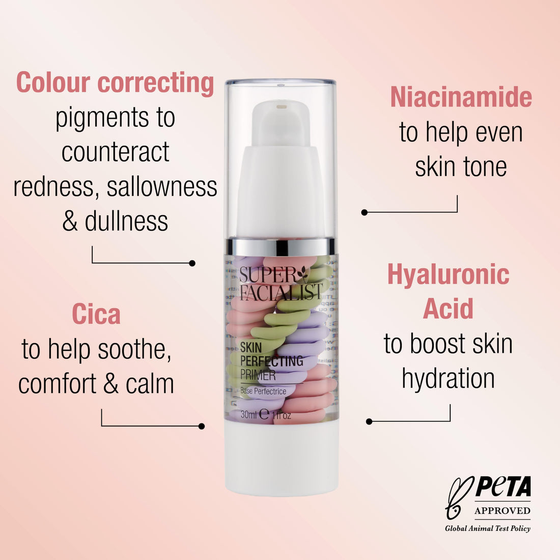 Super Facialist Skin Perfecting Primer - Base Face Primer to Hydrate, Protect & Refine with Colour Corrector Technology, Hyaluronic Acid & Niacinamide, Vegan Friendly Make Up Primer, 30ml Halalzen