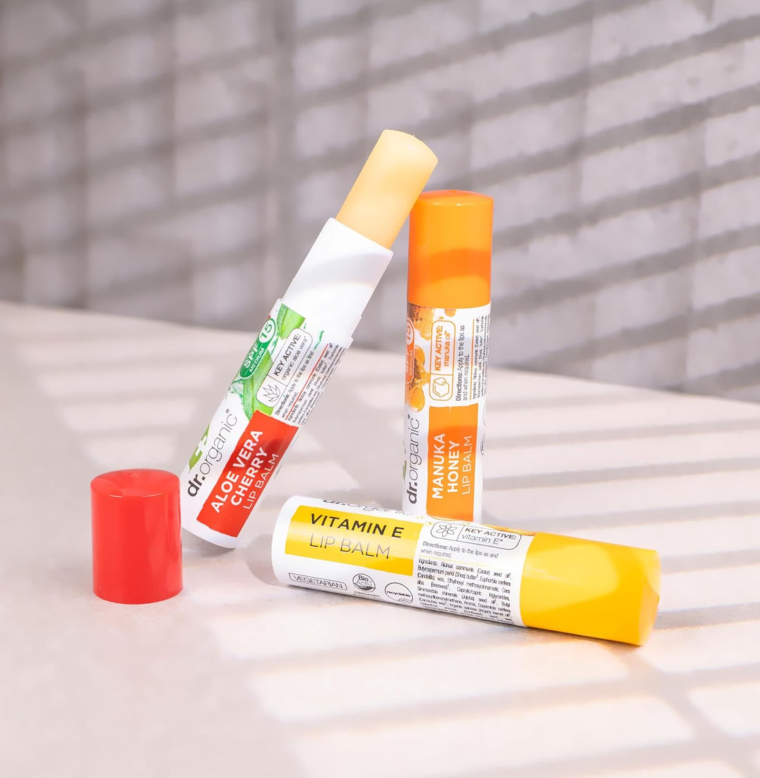 Dr Organic - Assorted Lip Balm Trio - SPF 15 Protection - Vitamin E, Aloe Vera Cherry & Manuka - Vegetarian, Cruelty, Paraben & SLS Free - 5.7ml - 3 Pack Halalzen
