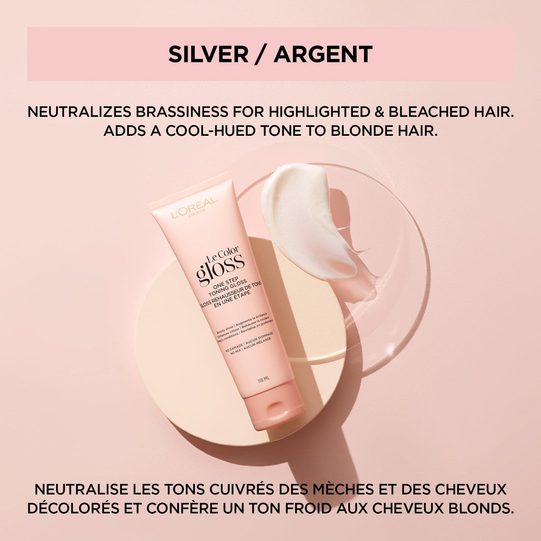 L’Oreal Paris Le Color Gloss One Step In-Shower Toning Hair Gloss for Bleached Hair, Neutralizes Brass, Conditions & Boosts Shine, Platinum Pearl, 4 Ounce