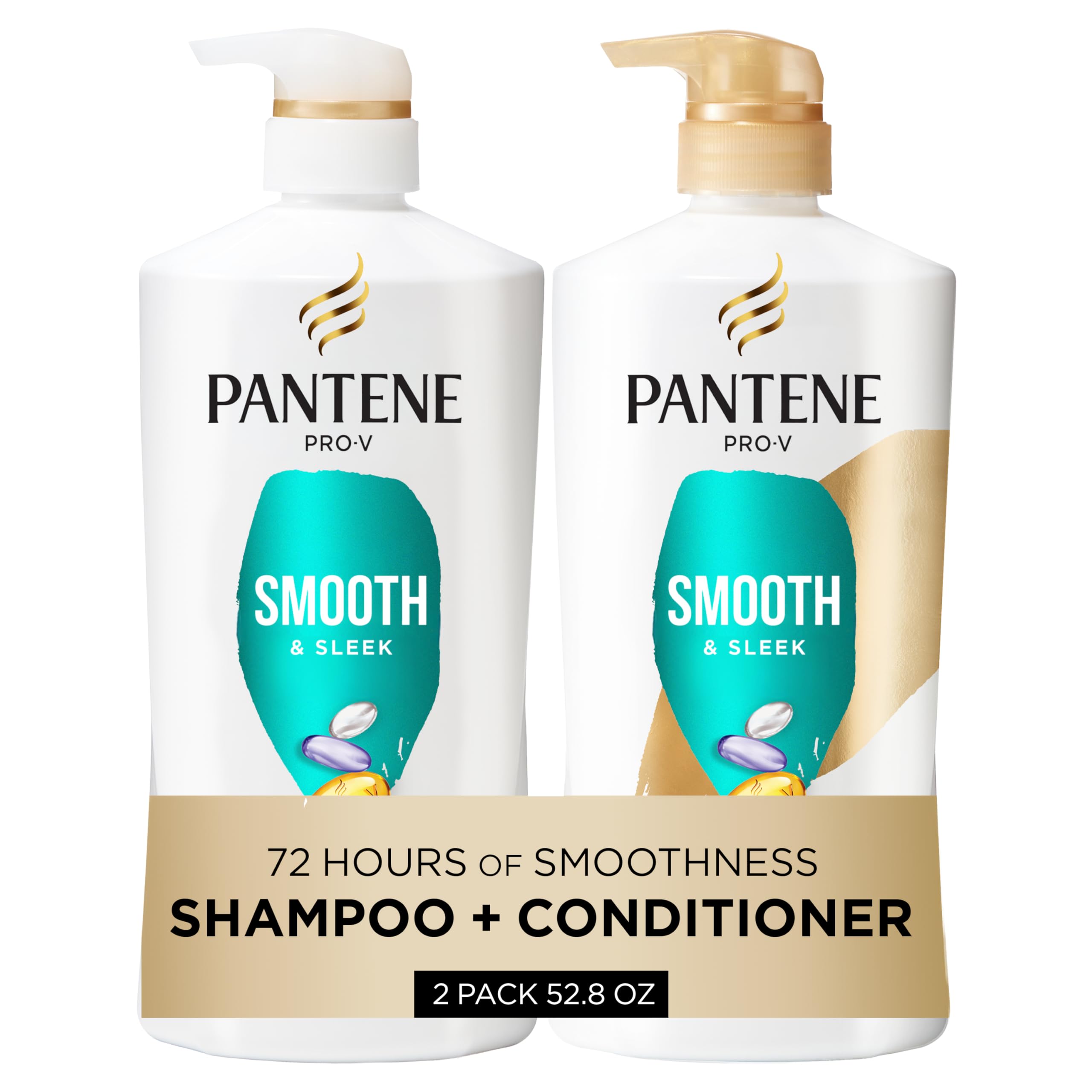 Pantene Shampoo & Conditioner Set, Daily Moisture Renewal - Pro-V Nutrients for Dry, Color-Treated, Straight to Curly Hair, 72-Hour Hydration & Softness, 52.8 Oz Total + Miracle Rescue Shot (0.5 Oz) Halalzen