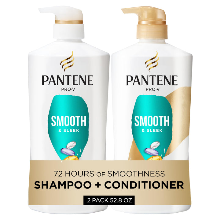 Pantene Shampoo & Conditioner Set, Daily Moisture Renewal - Pro-V Nutrients for Dry, Color-Treated, Straight to Curly Hair, 72-Hour Hydration & Softness, 52.8 Oz Total + Miracle Rescue Shot (0.5 Oz) Halalzen