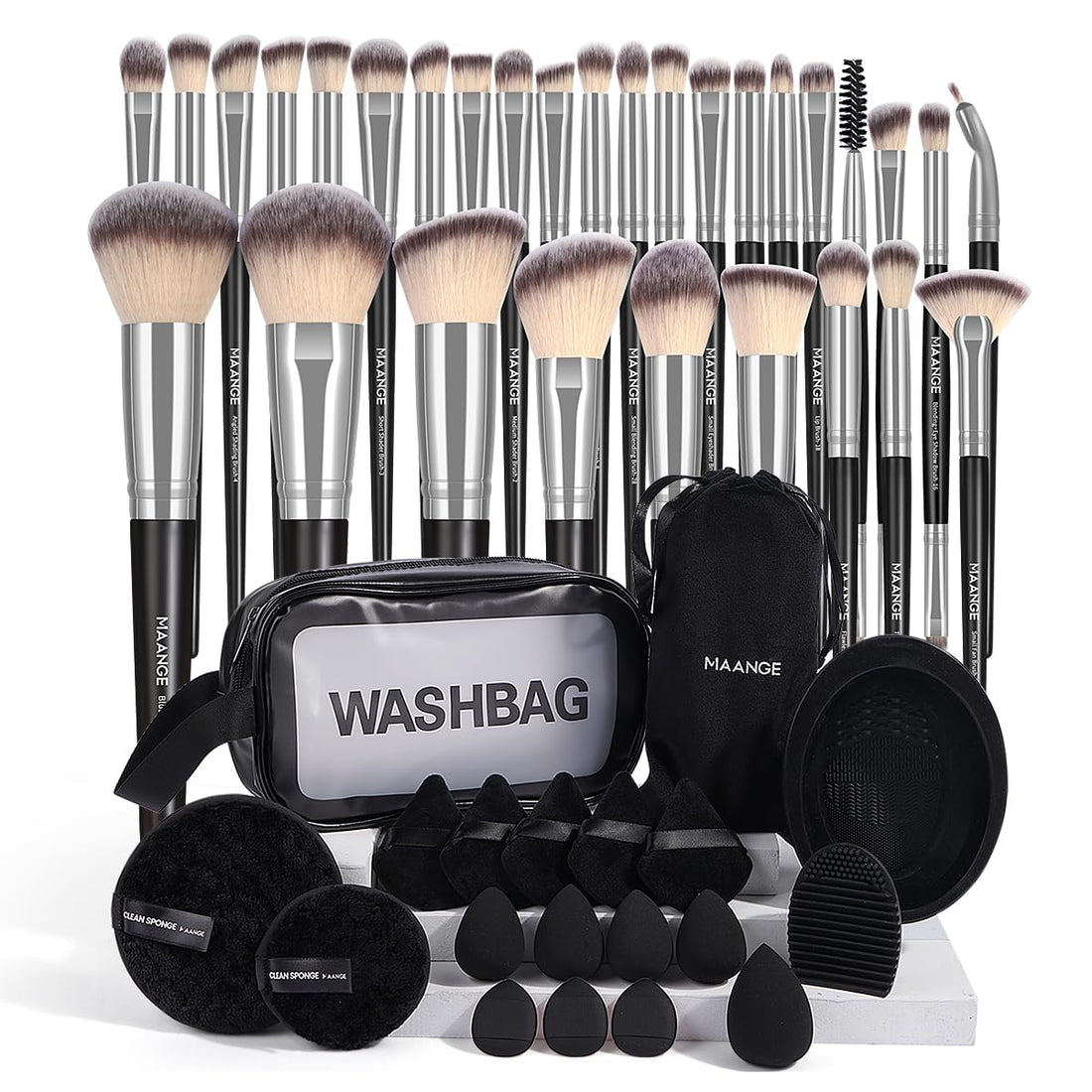 MAANGE Makeup Brush Set 49 Pcs Makeup Tool Set Premium Synthetic Foundation Powder Concealers Eye shadows Blush Makeup Brushes (Black, 49 Piece Set) Halalzen