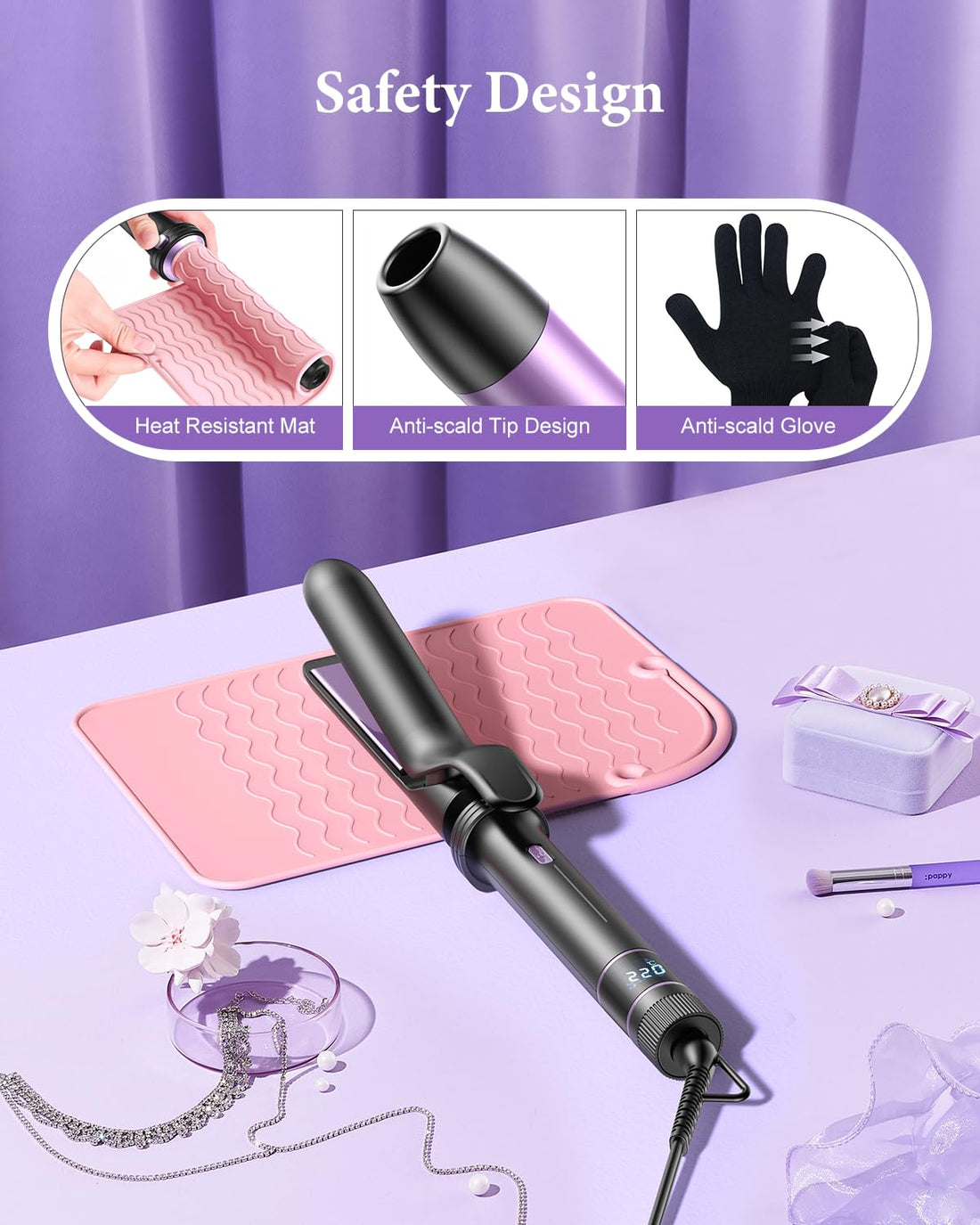 BESTOPE PRO 5 in 1 Hair Curling Wand, Hair Curler Set with Thermal Brush and Hair Straightener, 13 Temperature Control for All Hair Lengths, with Heat Resistant Mat, Glove, Clip, Purple Halalzen