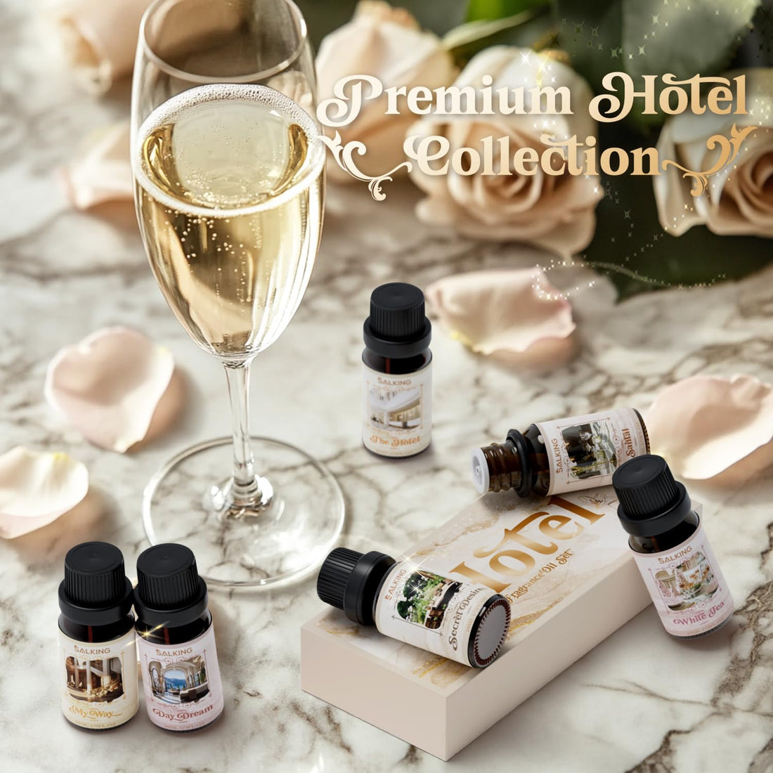 SALKING Essential Oils Set, 100% Pure Fragrance Oil AromatherapyGift, Premium Scented Oils for Diffusers 6 x 10 ML - Lavender, Rose, Jasmine, Cherry Blossom, Gardenia, Chamomile, Pink