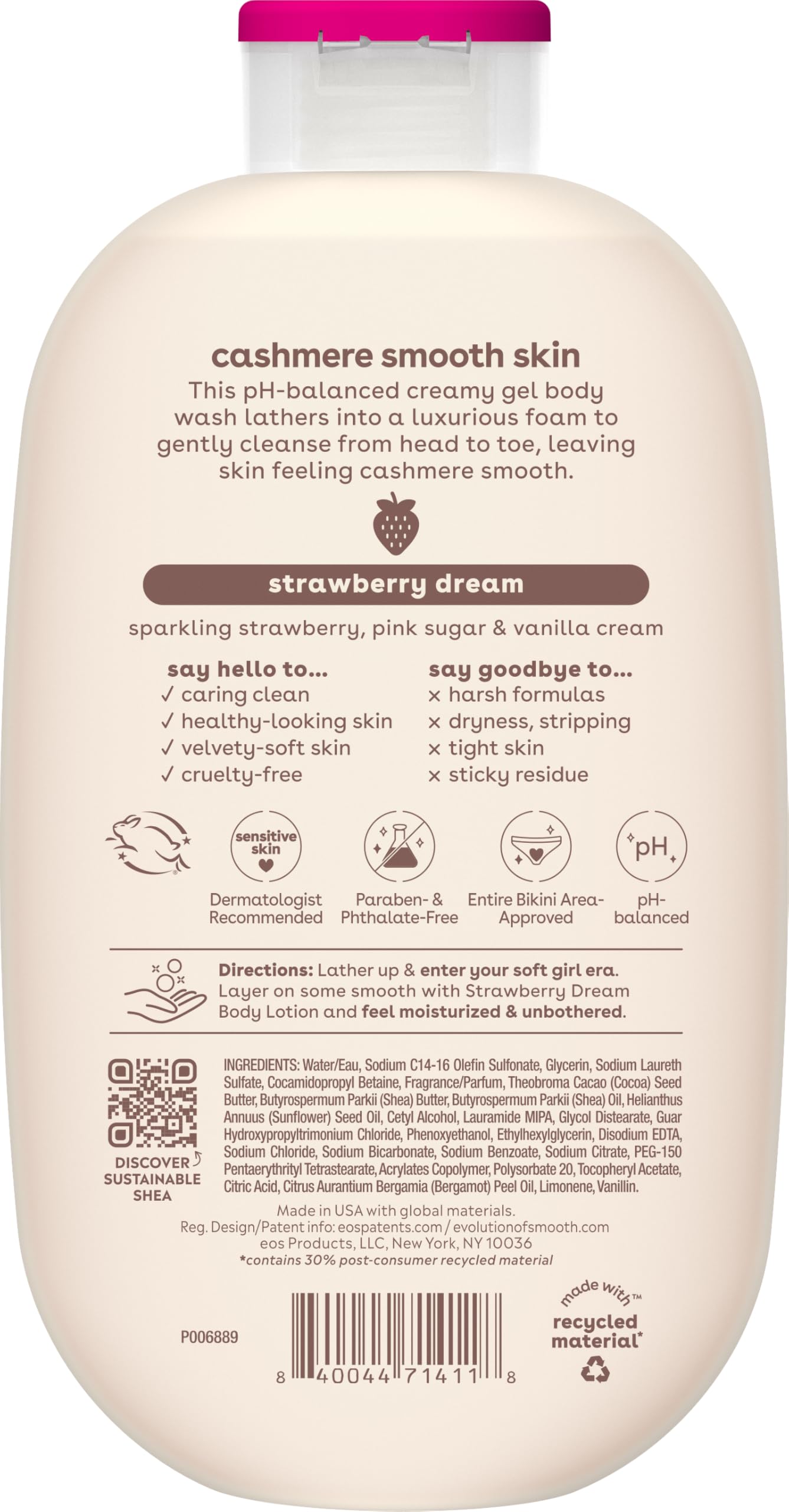eos Body Wash, Vanilla, Moisturizing Creamy Gel Formula with Shea Butter, Glycerin, Vitamin E, pH Balanced, Sensitive Skin, Vegan, 16 fl oz