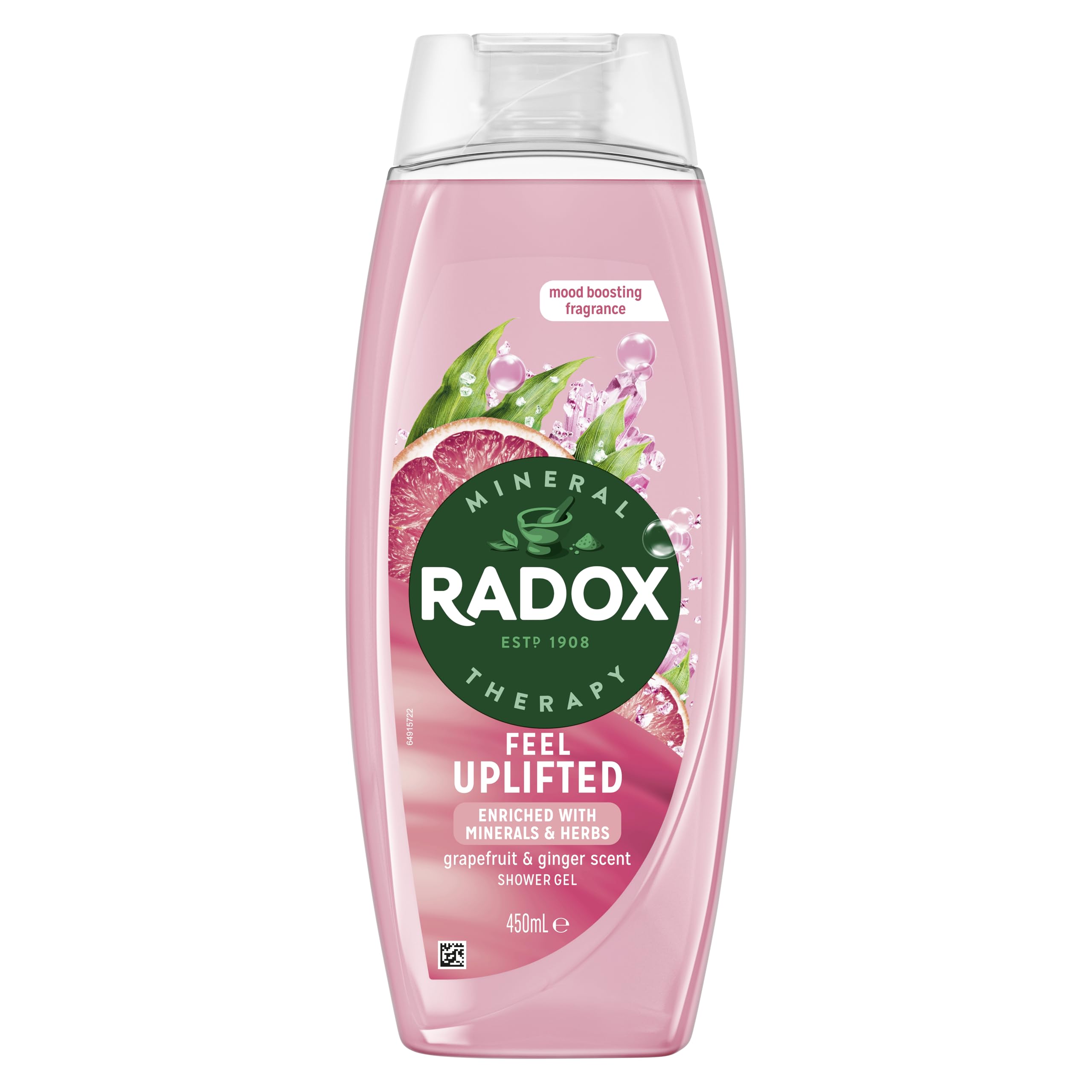 Radox Mineral Therapy Feel Uplifted Shower Gel body wash uniquely blended with minerals, herbs and a grapefruit & ginger scent for a mood-boosting experience 225 ml