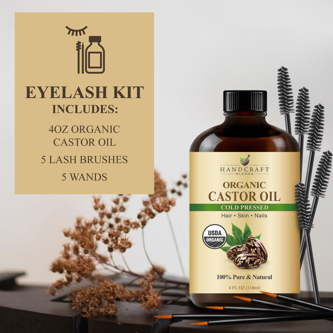 Handcraft Blends Castor Oil with Rosemary and Peppermint Oil 118 ml | 100% Pure and Natural | Premium Grade Carrier Oil | Hair, Eyelashes and Eyebrows | Hair and Body