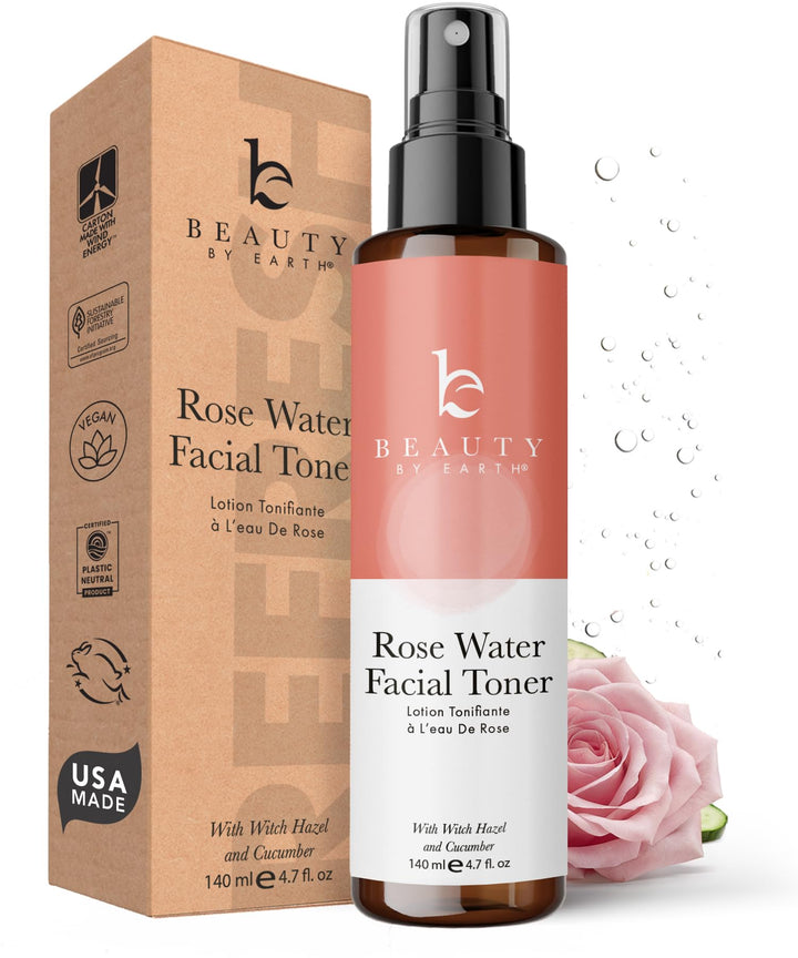 Rose Water Spray for Face - USA Made with Hydrating Natural & Organic Ingredients for Glowing Skin, Alcohol-Free Rosewater Toner Mist with Witch Hazel & Glycerin for Dry and Sensitive Skin
