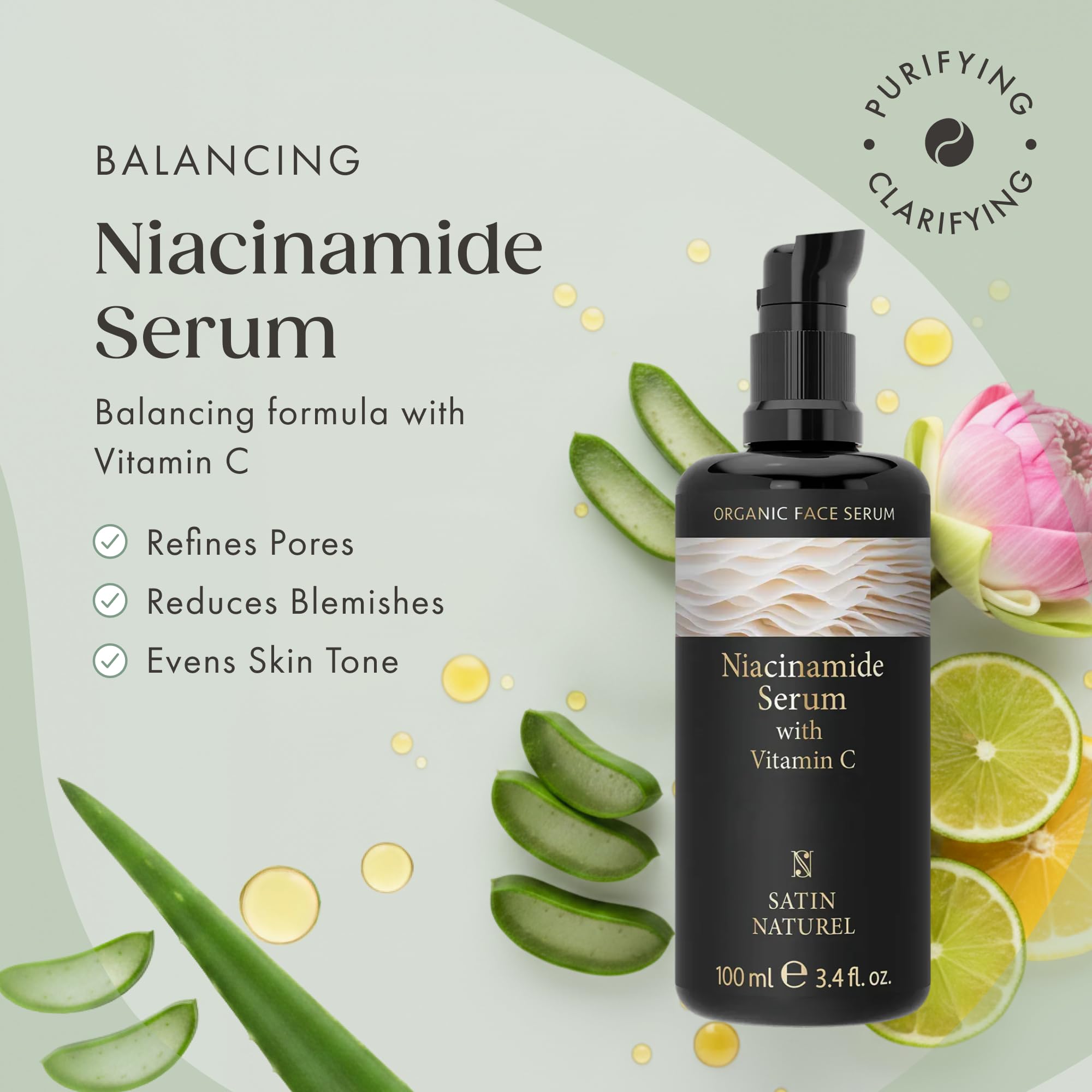 Satin Naturel High-Dose Hyaluronic Serum 100 ml – Organic Hyaluronic Acid Facial Serum – Anti-Aging Moisturizing Serum – Vegan – 24h Hydration – Facial Care for Women and Men