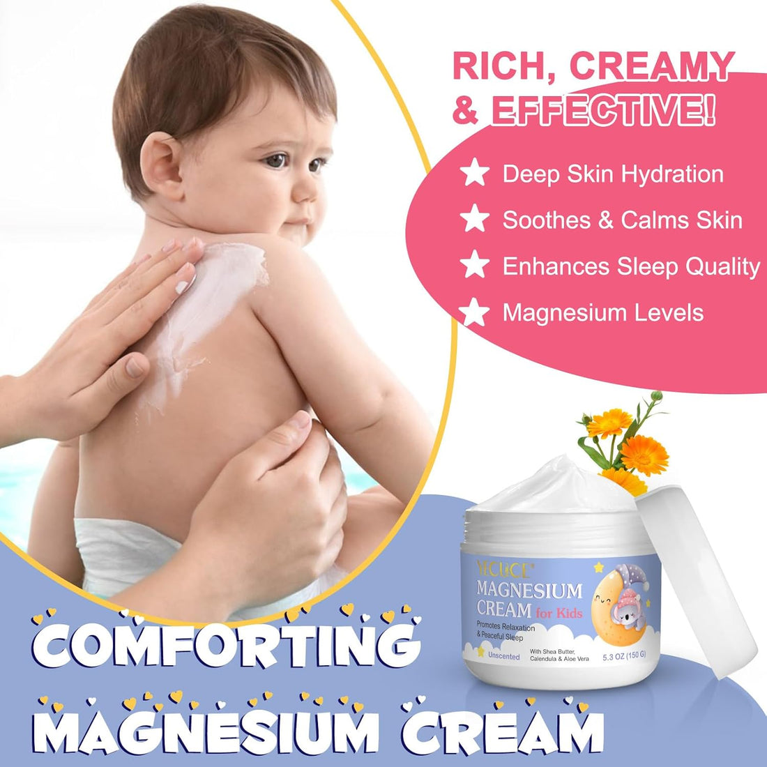 Magnesium Cream for Kids,Magnesium Lotion for Sleep,Natural Bedtime Lotion Relaxation & Relieves Stress, Natural Body Butter for Deep Hydration - Safe for Kids Halalzen