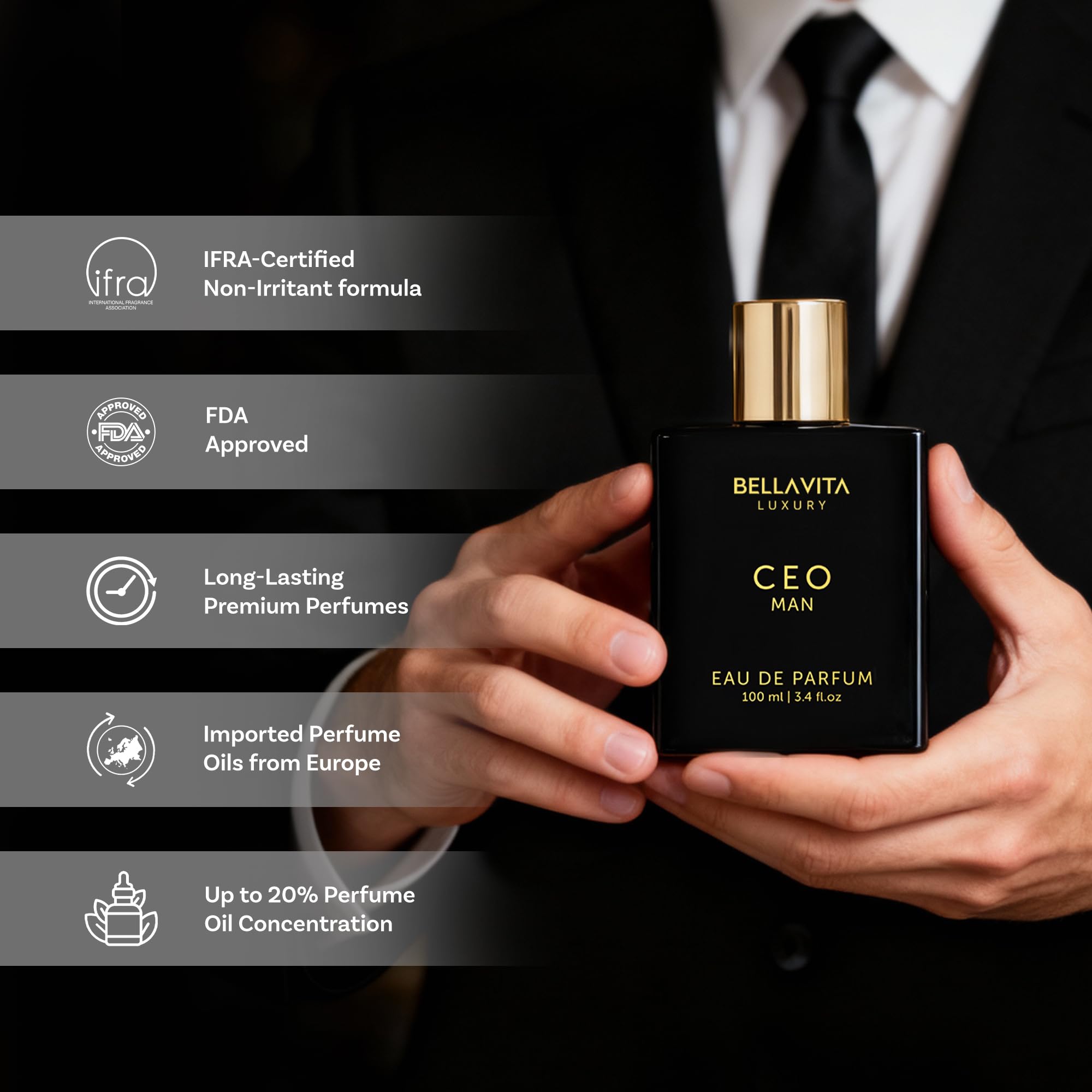 Bellavita Luxury G.O.A.T. Eau de Parfum | 100 ml (3,4 fl.oz.) | Parfum pour Homme | Notes d'agrumes, de bergamote, de patchouli et de vétiver | Parfum masculin longue tenue