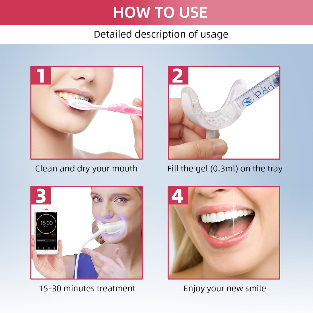 Teeth Whitening Kit with LED Light + 5 Teeth Whitening Gel - Gentle Whitening on Sensitive Teeth - Fast Removes Stubborn Stains - Professional Teeth Whitening for Home - Wireless & Water-Resistant