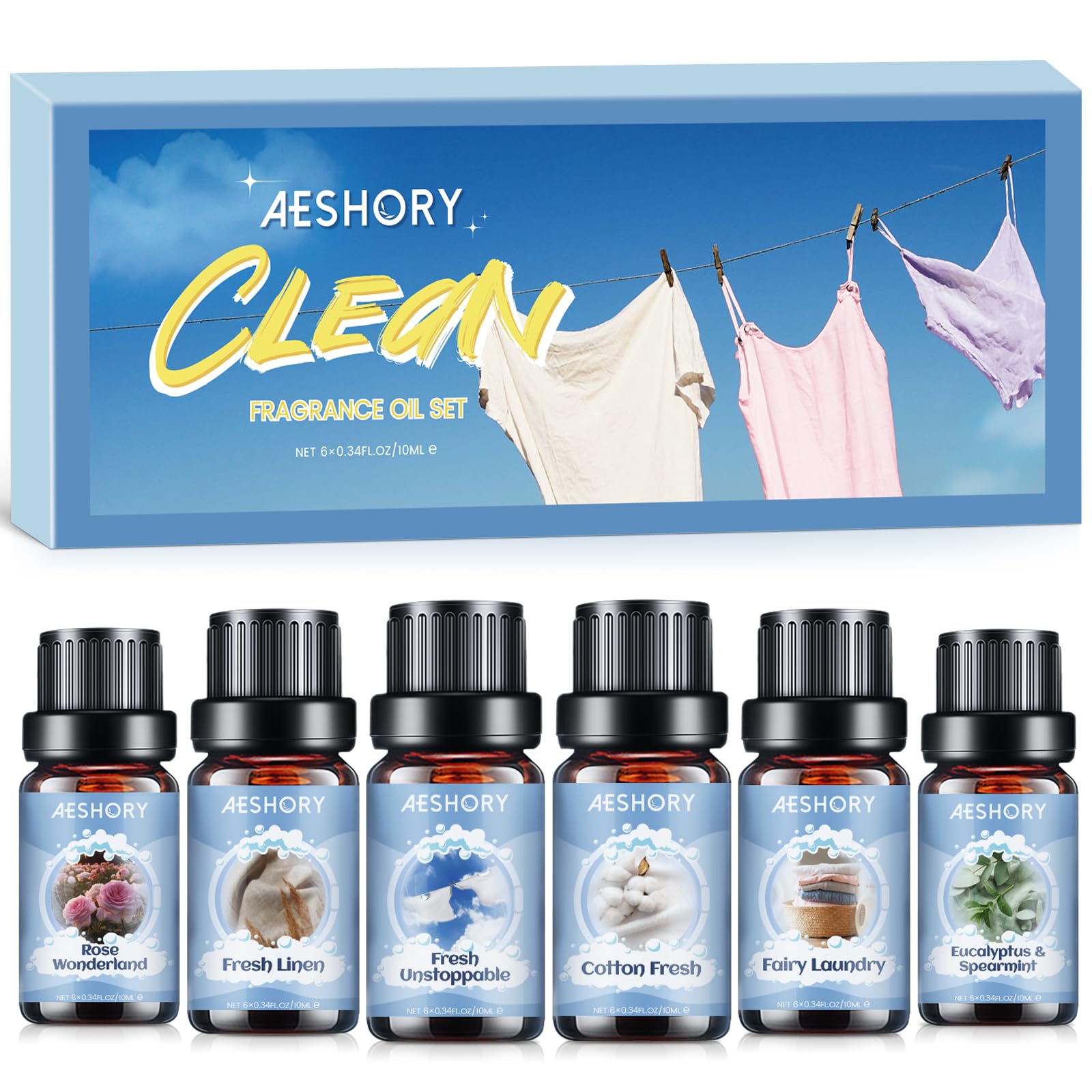 AESHORY 6 x 10ml Hotel Essential Oils Set, Premium Luxury Aroma Oil Scented Oil for Diffuser for Home, Humidifier, Candle Making, Air Freshening