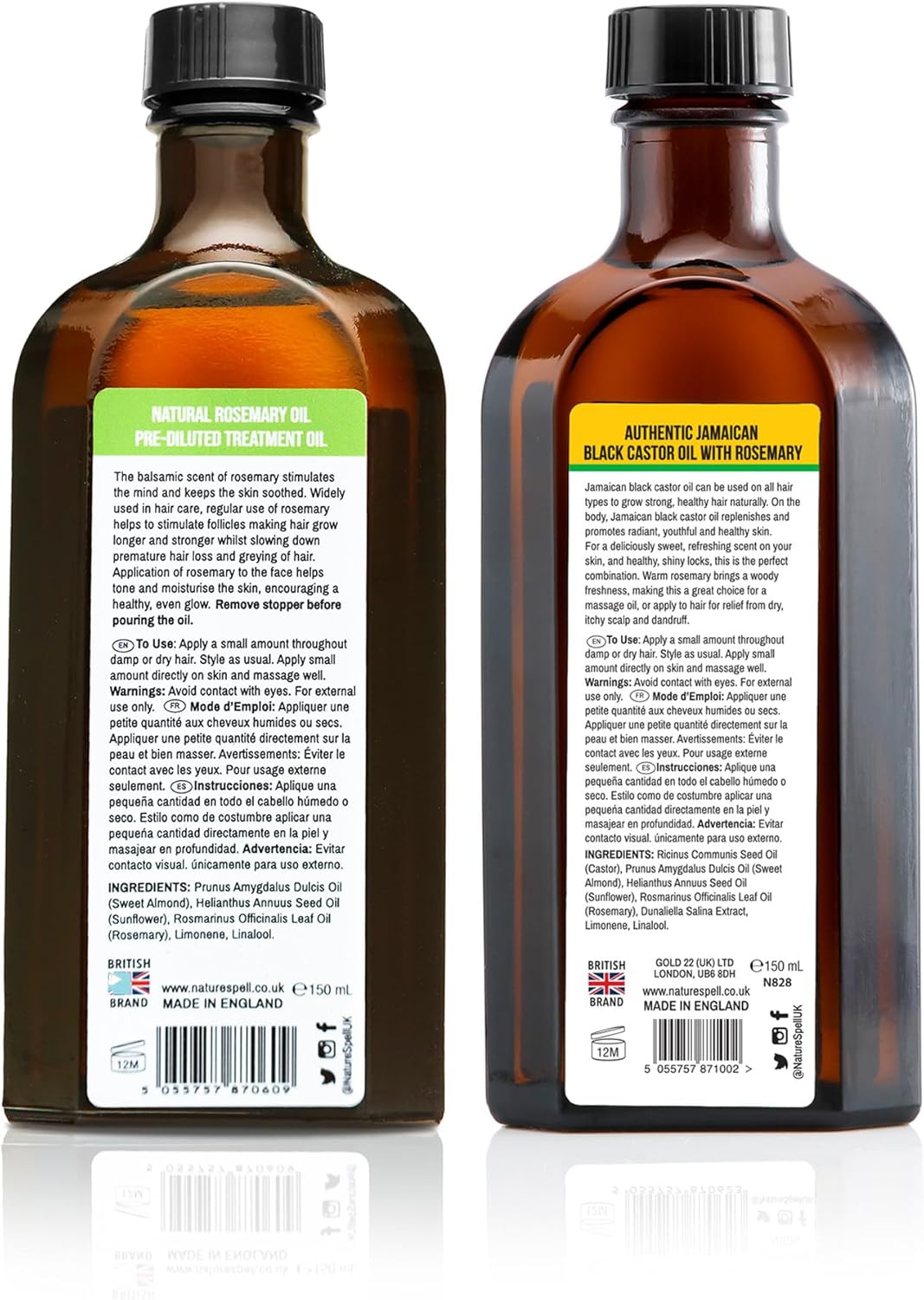 Nature Spell Hair Growth Duo with Rosemary & Jamaican Oils, Pre-Diluted Oil Set to Stimulate Growth and Strengthen Dry Strands, For All Hair Types, Vegan, Pack of 2, 150ml Each