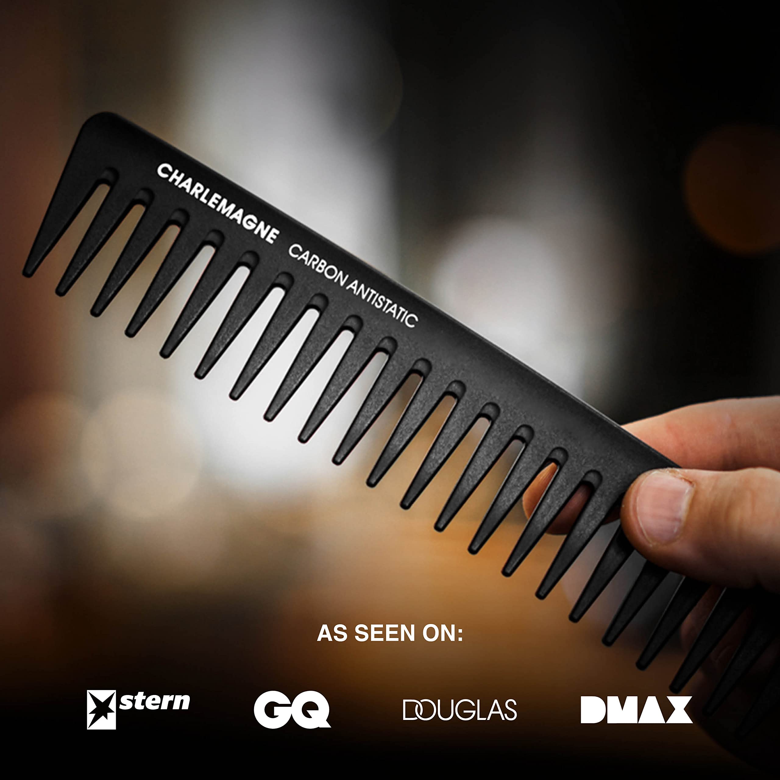 Charlemagne Carbon Fibre Hair Comb - Fine Tooth Mens Comb, 1 Pack - Carbon Cutting & Styling Tool for Men - Antistatic Grooming for Hair & Beard - Curl Detangling Tool for Mens Thick & Fine Locks Halalzen